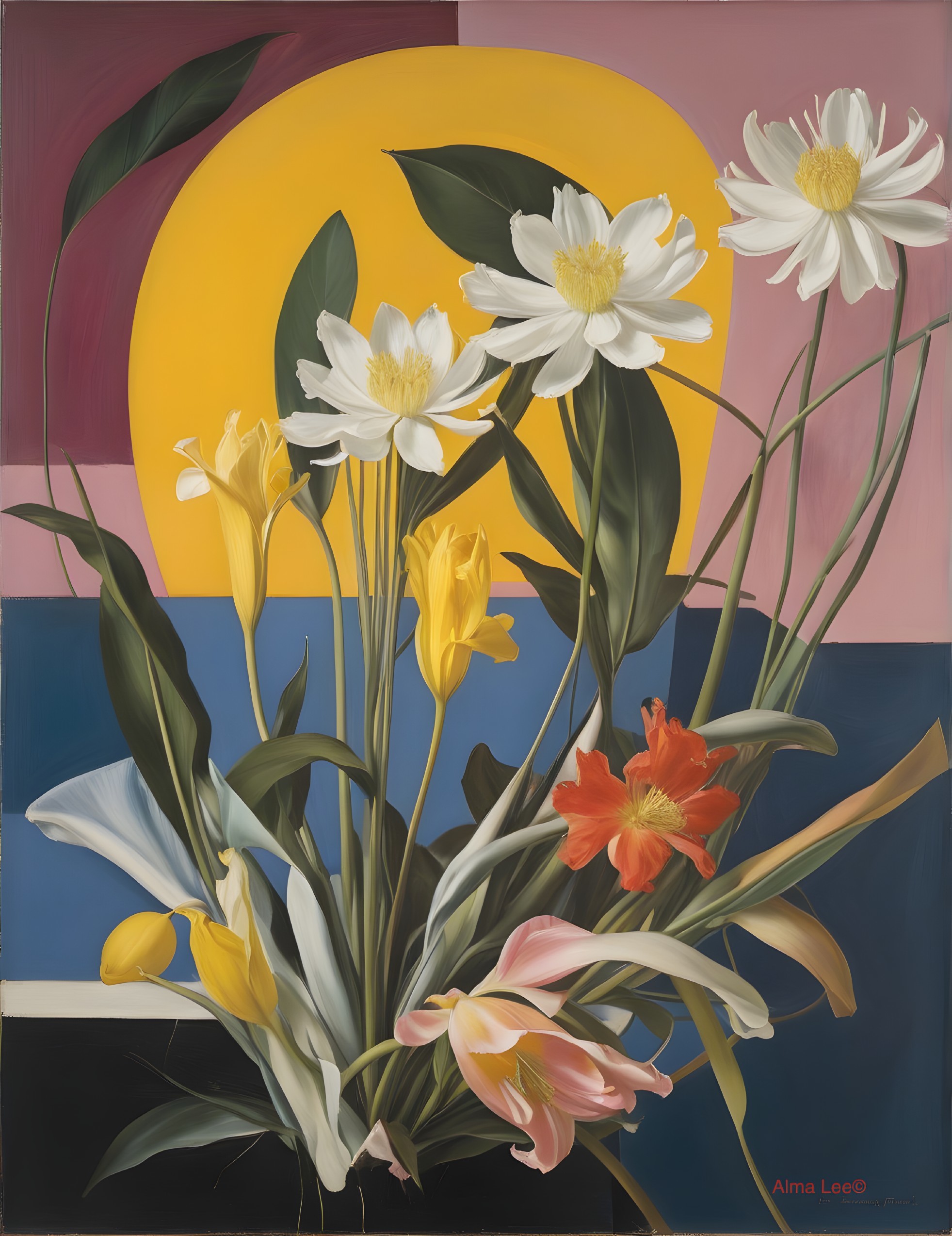 Vibrant Still Life with Colorful Flower Bouquet