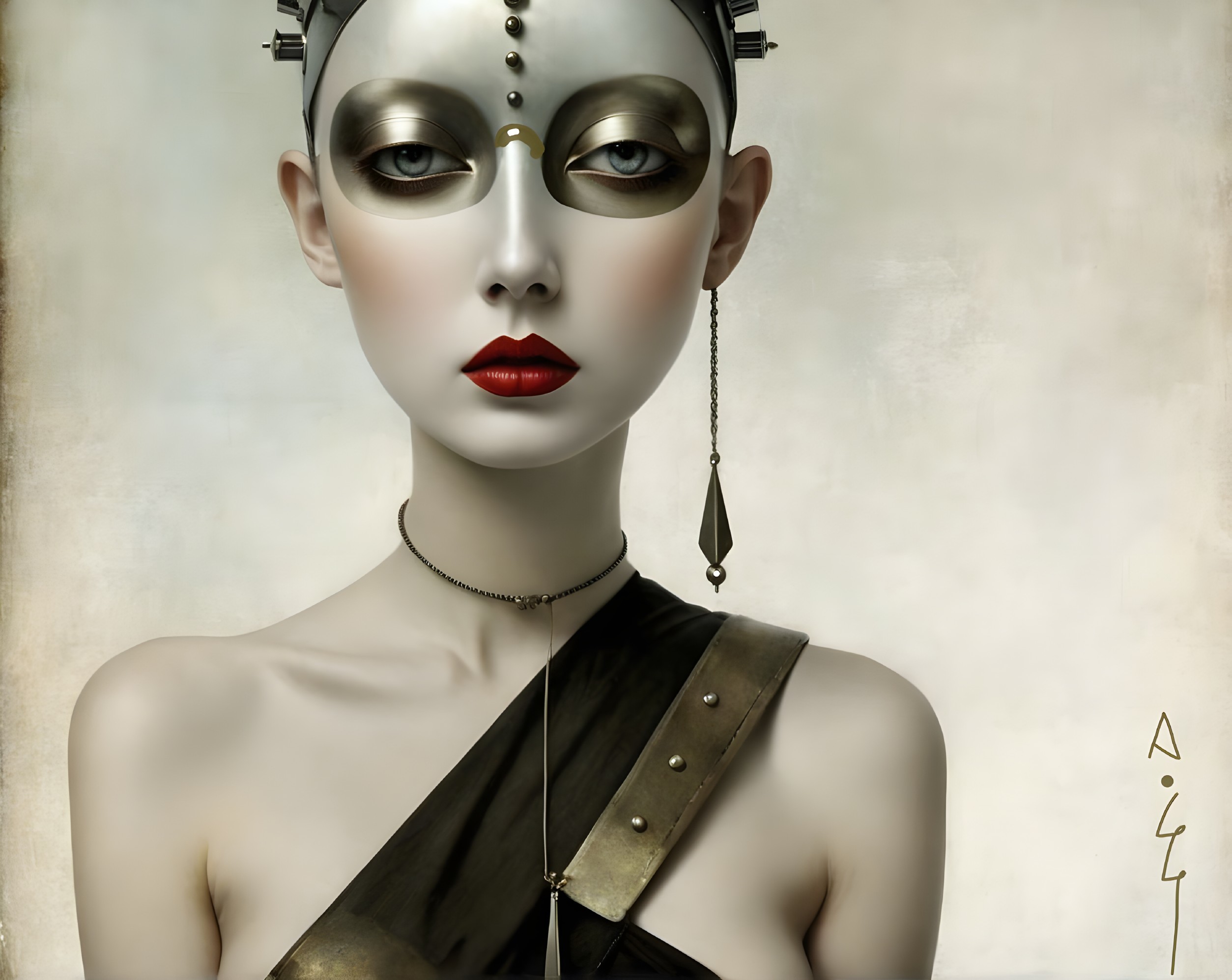 Ethereal Figure with Dramatic Makeup and Dark Outfit
