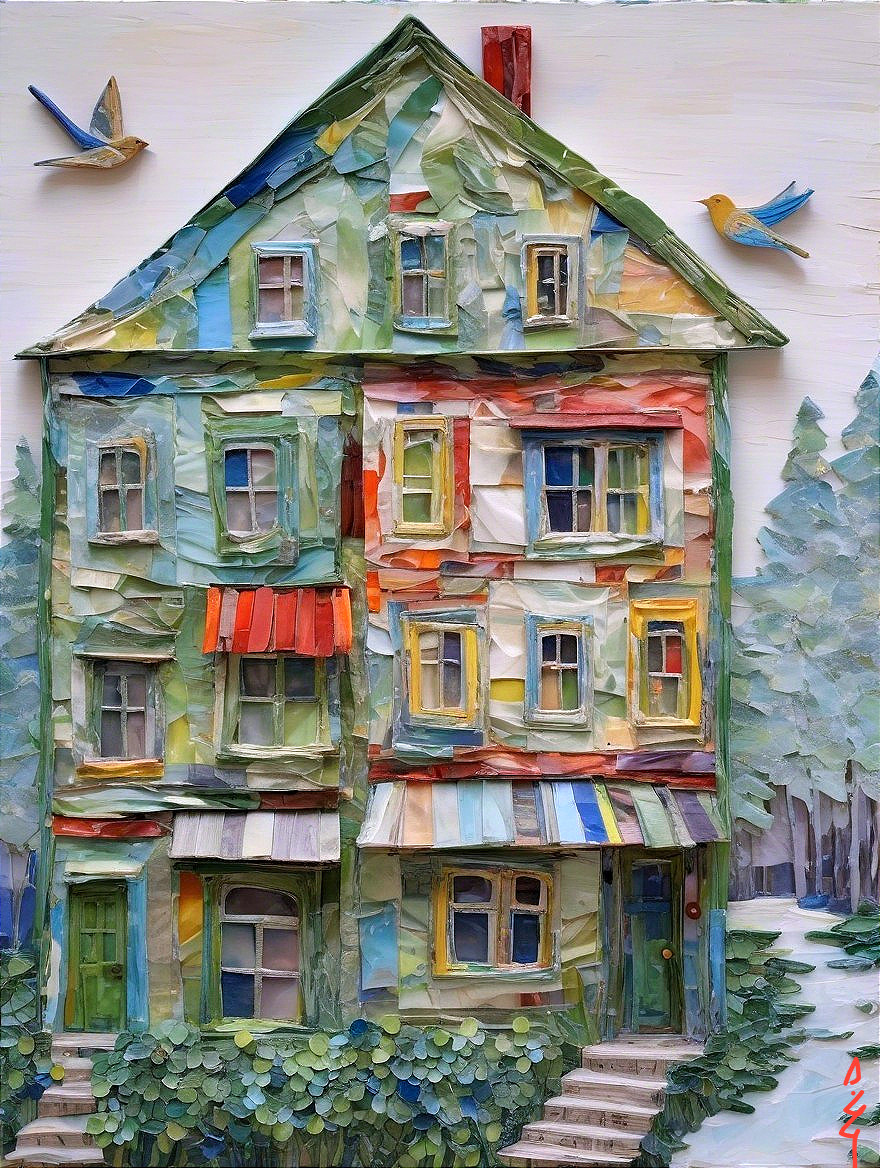 Colorful Three-Story House Made of Textured Paper