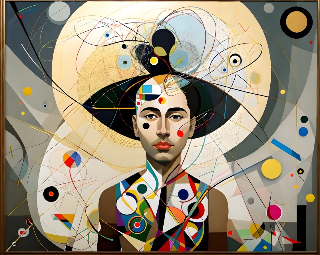 Stylized Portrait of a Young Man with Geometric Shapes