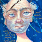 Ethereal Face with Vibrant Blue Background and Details