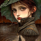 Young woman in vintage aviator cap near whimsical castle