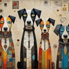 Cubist Depiction of Four Anthropomorphic Dogs in Line