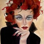 Stylized portrait of a woman with red hair and elegance