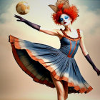 Stylized Figure in Muted Colors and Geometric Shapes