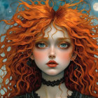 Vibrant Female Figure with Orange Spiky Hair and Patterns