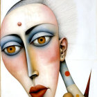 Abstract Portrait with Oval Face and Stylized Figures