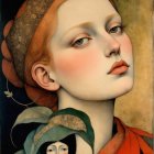 Stylized portrait of a woman with red hair and makeup