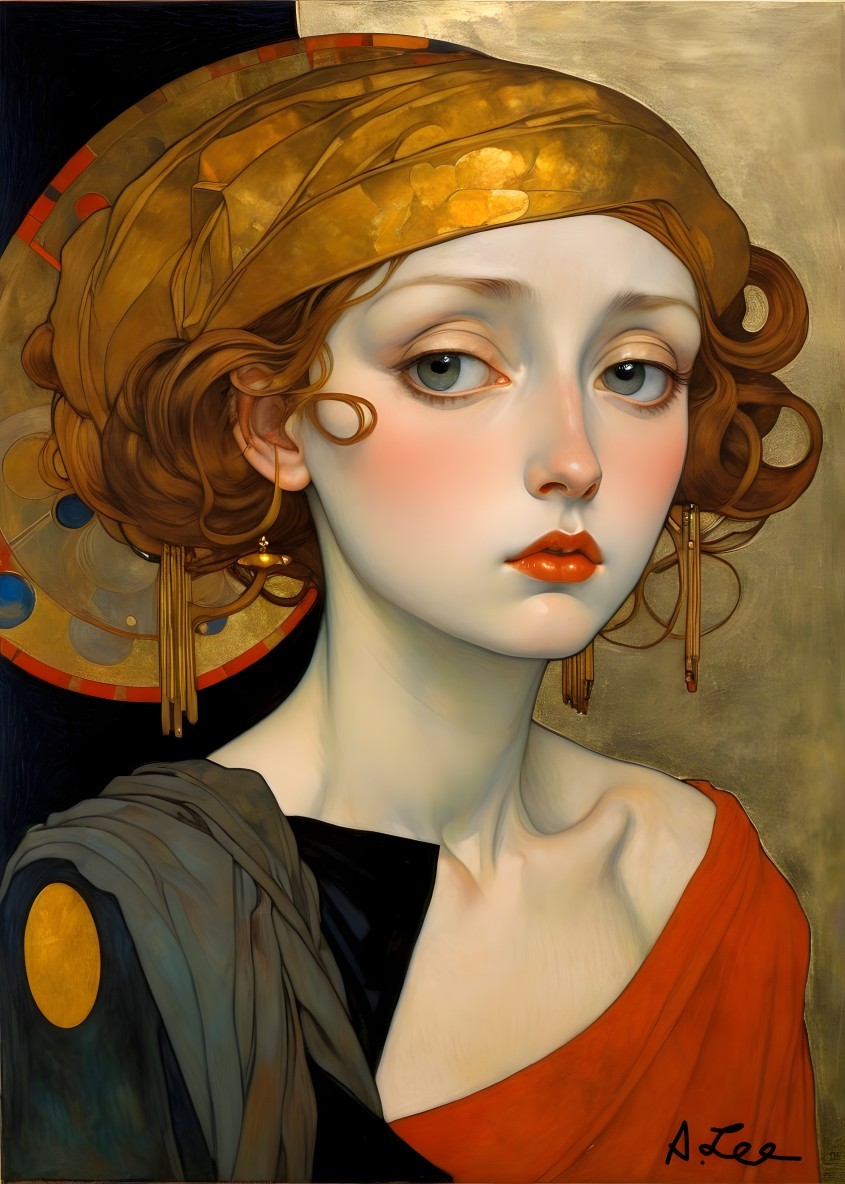 Portrait of a Young Woman with Golden Headscarf