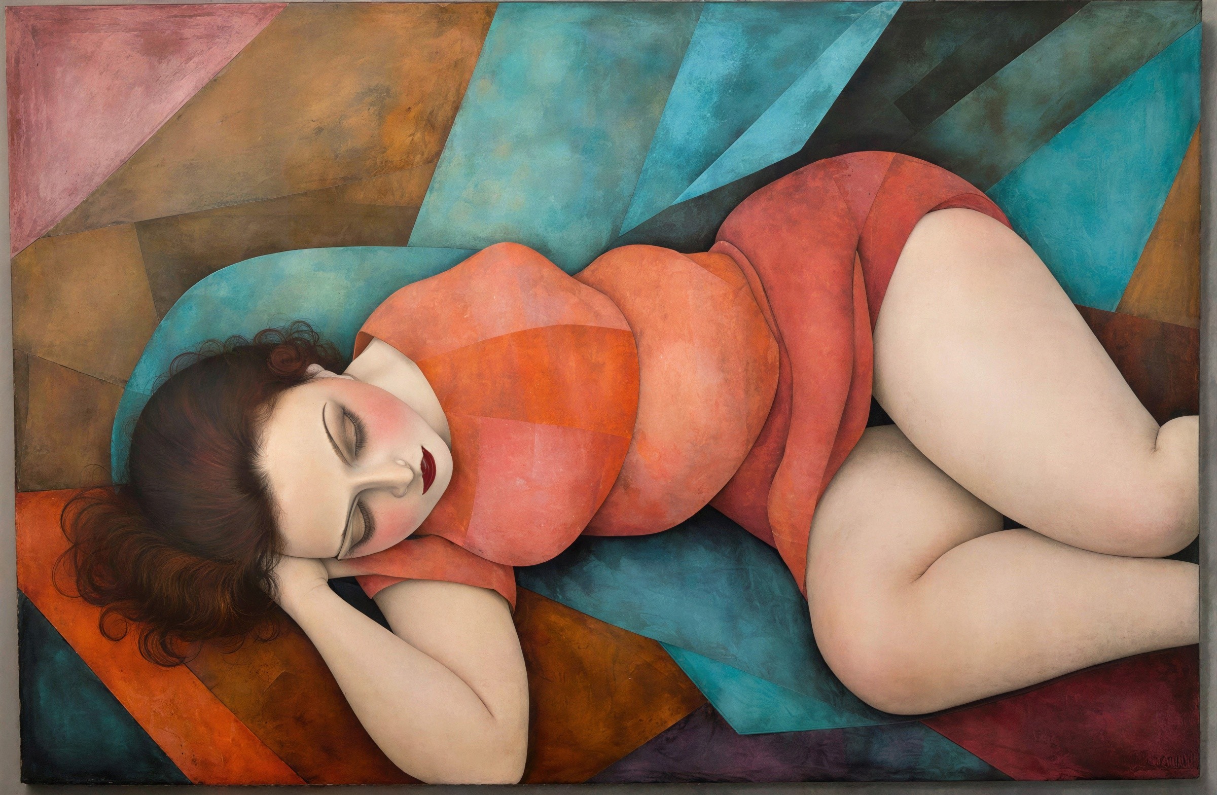 Cubist Painting of a Woman in a Fetal Position