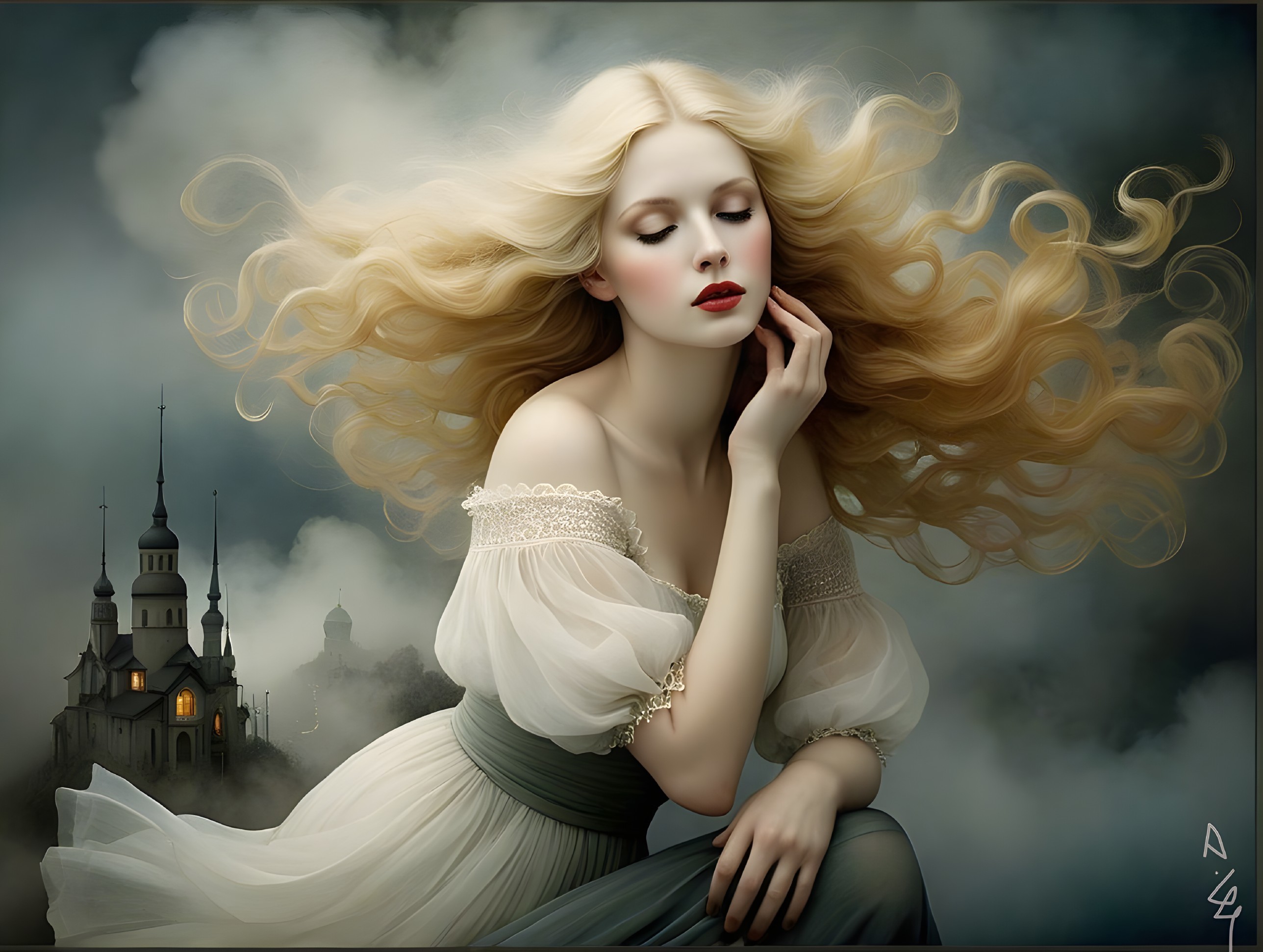 Ethereal Figure in Off-Shoulder Gown by Misty Castle
