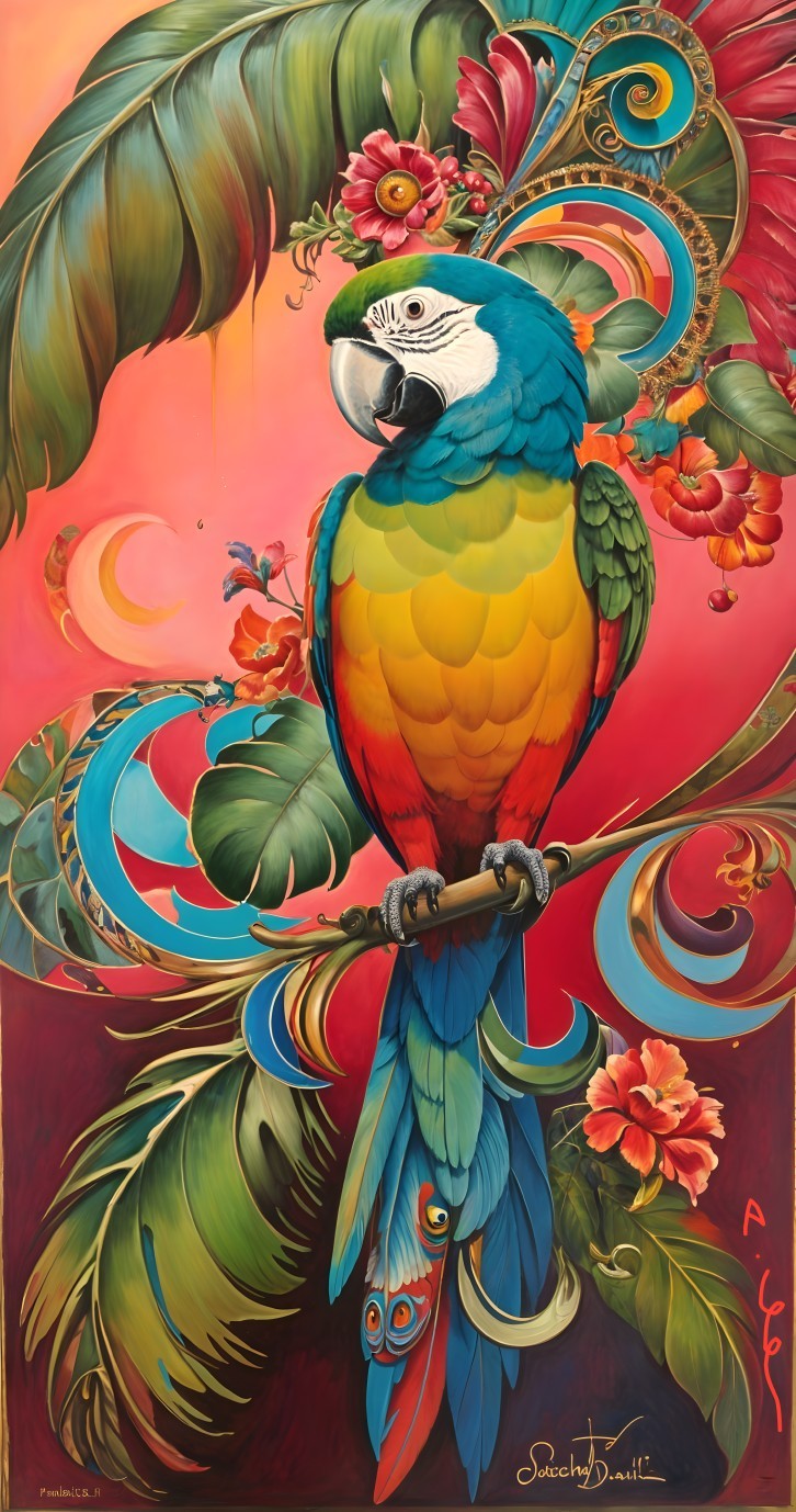 Colorful Parrot on Branch in Tropical Setting