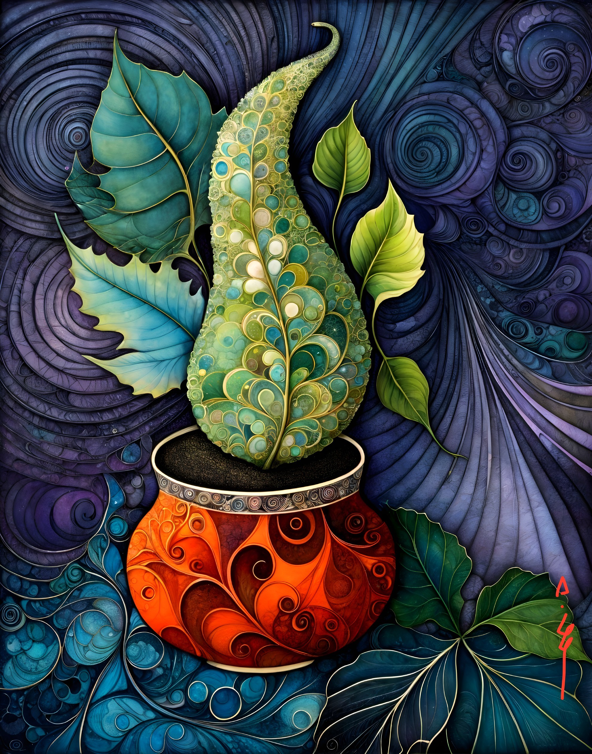 Abstract Composition of a Green Plant in a Pot
