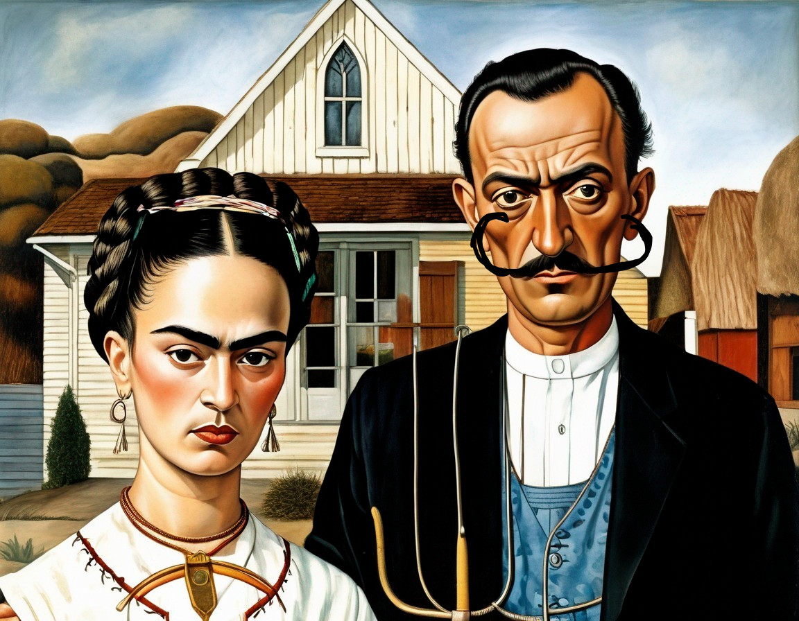 Two Individuals in Front of a Rural House Scene
