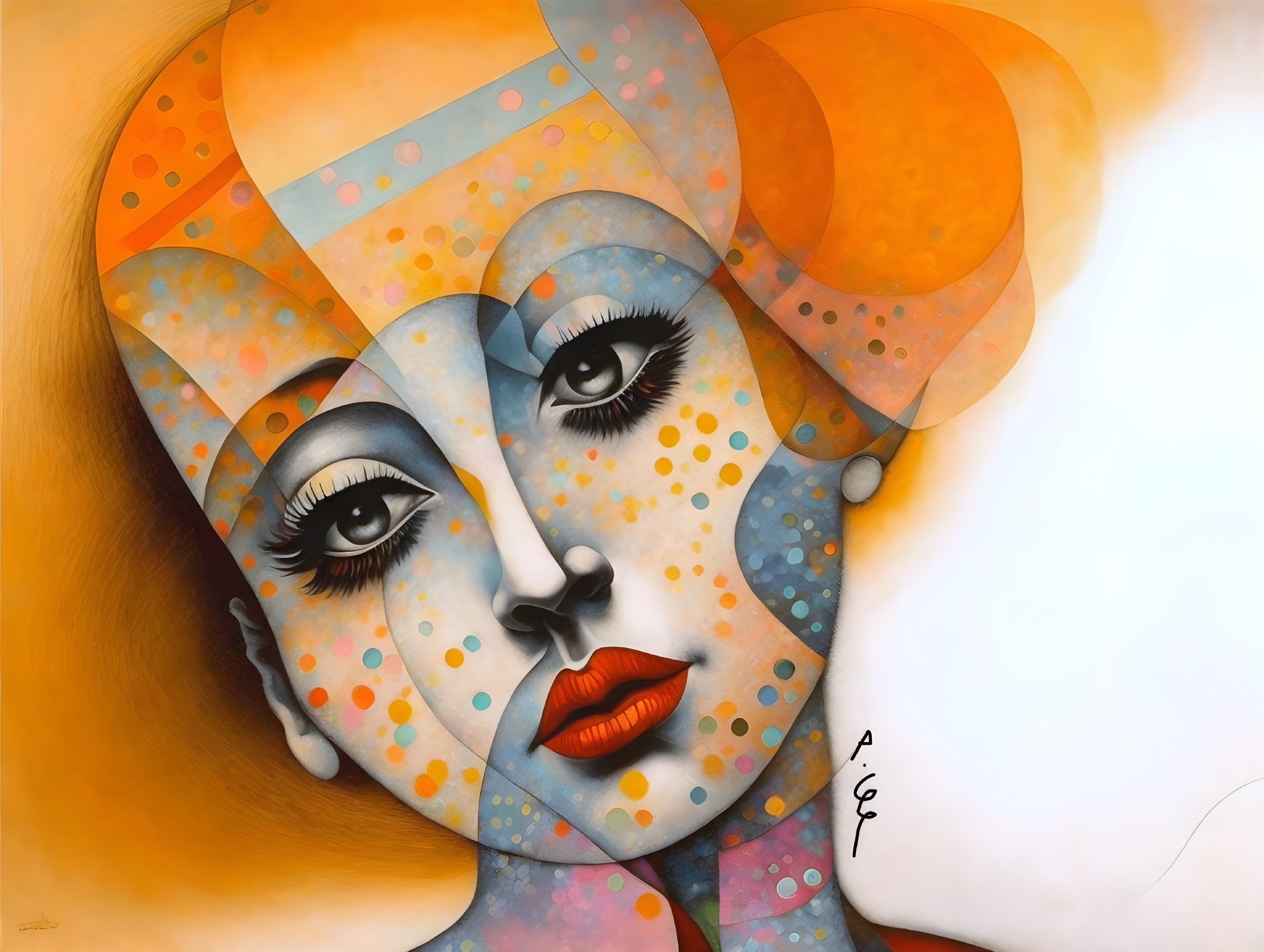 Abstract Portrait of a Woman with Geometric Patterns