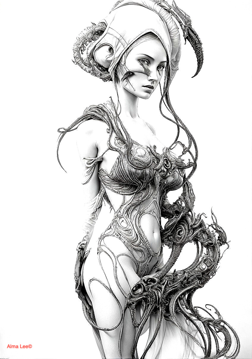 Futuristic Humanoid Figure with Organic and Mechanical Elements