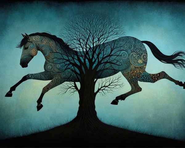 Stylized Digital Painting of Horse with Tree Body