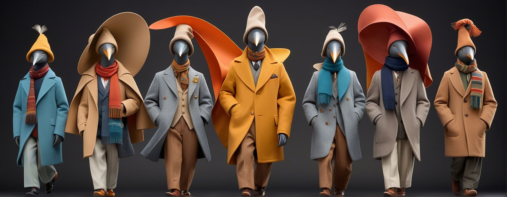 Stylish Penguins in Fashionable Coats and Hats