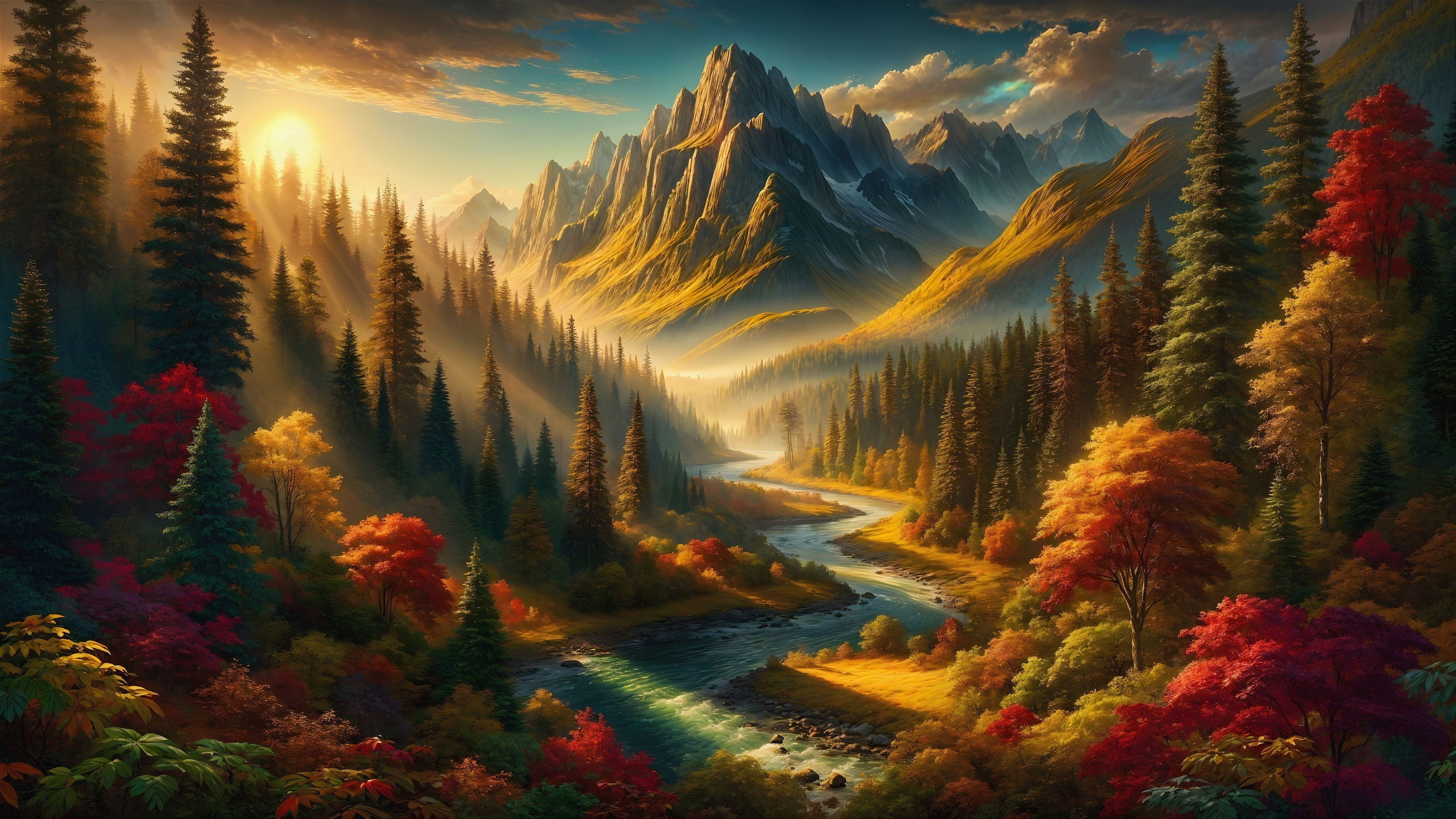 Majestic Mountains and Vibrant Autumn Landscape
