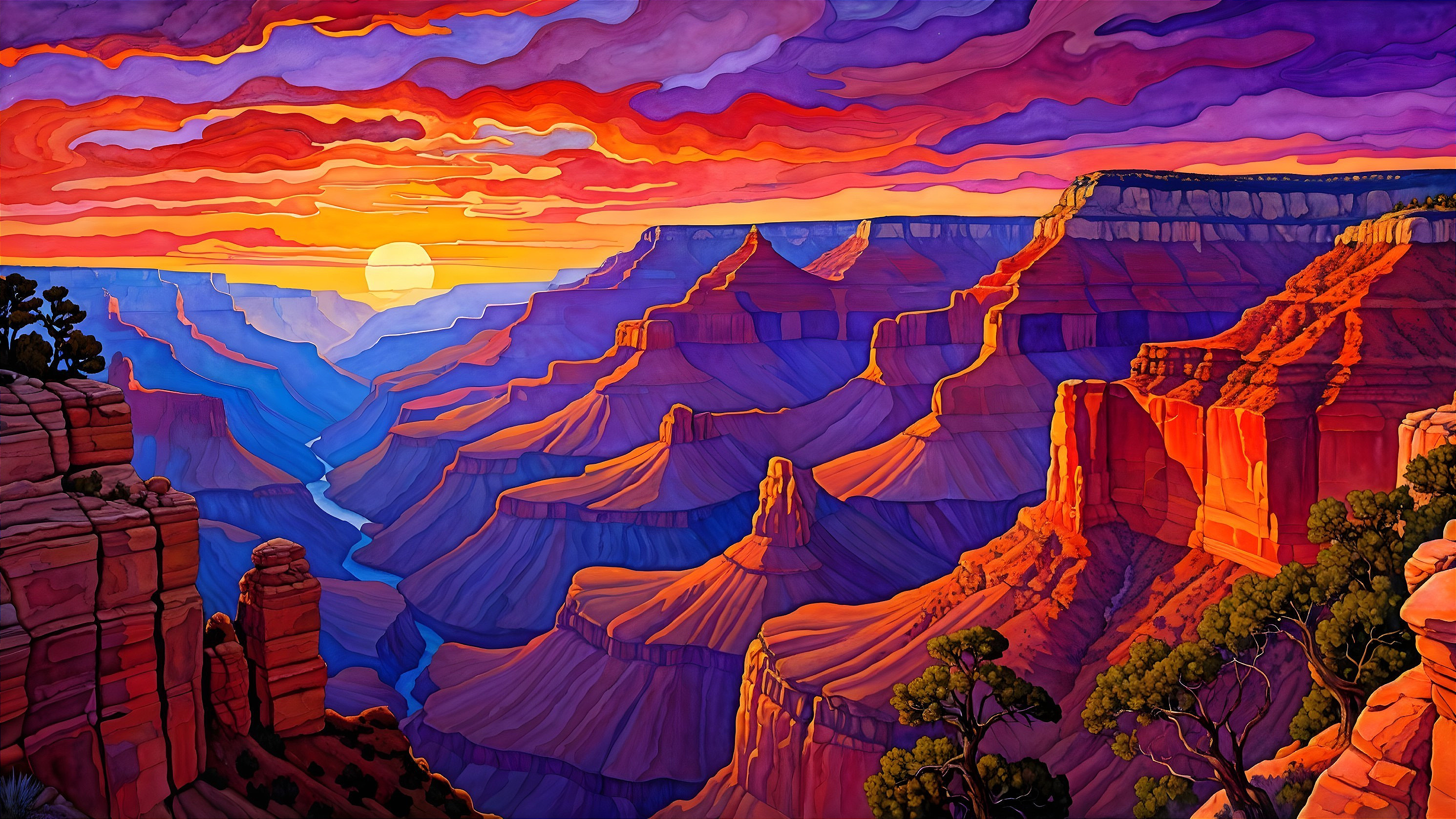 Vibrant Sunset Over Grand Canyon's Layered Rock Formations