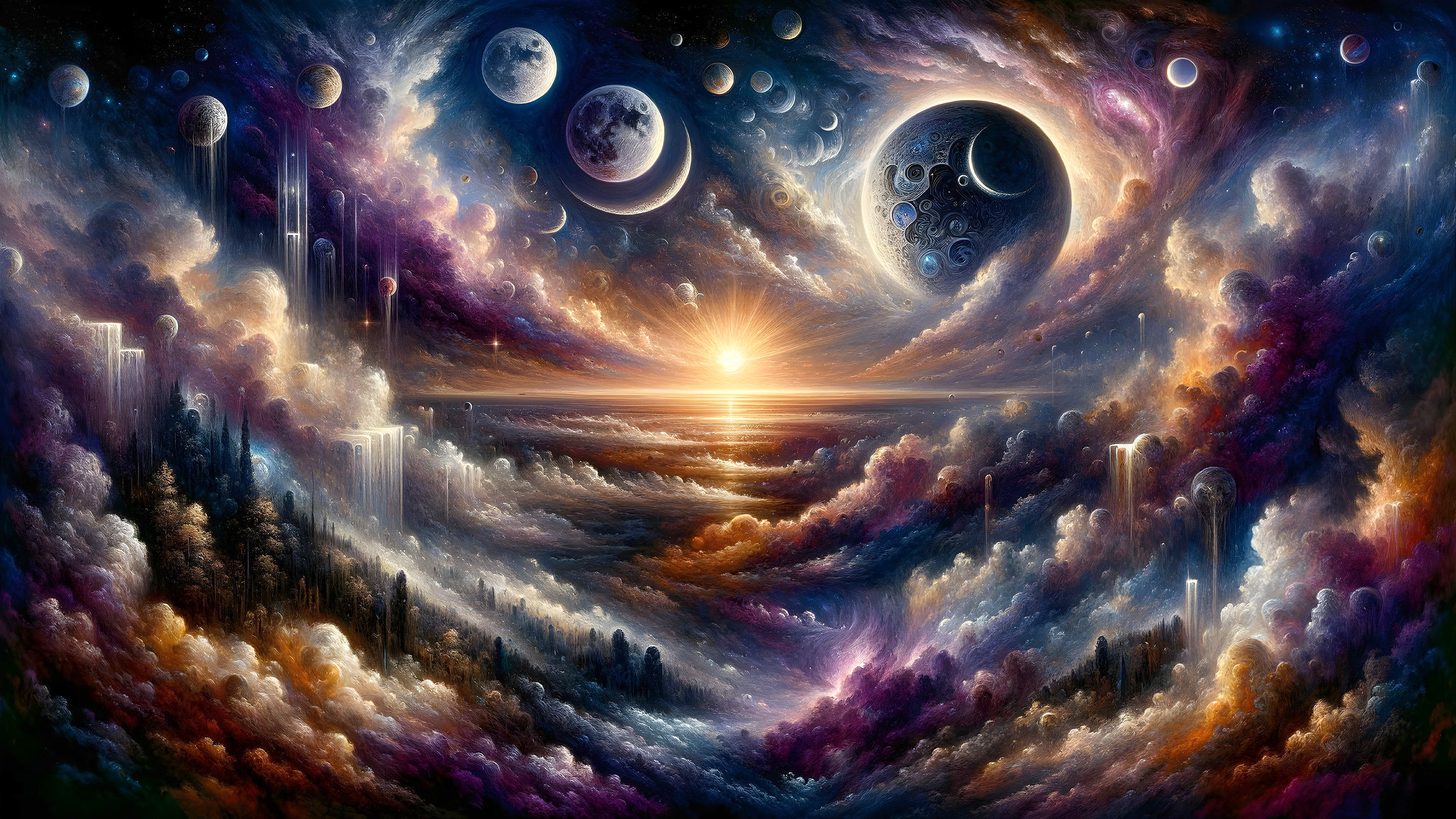 Cosmic Landscape with Galaxies and Vibrant Colors