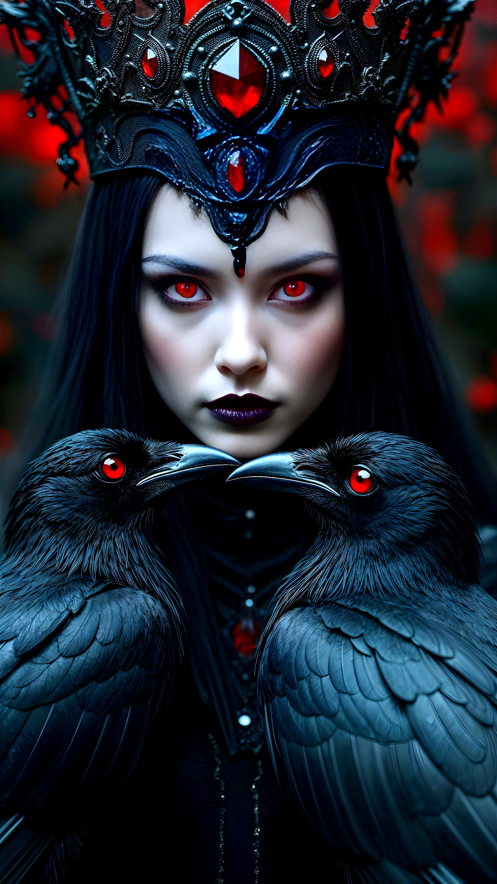 Gothic figure with ravens and ornate black crown