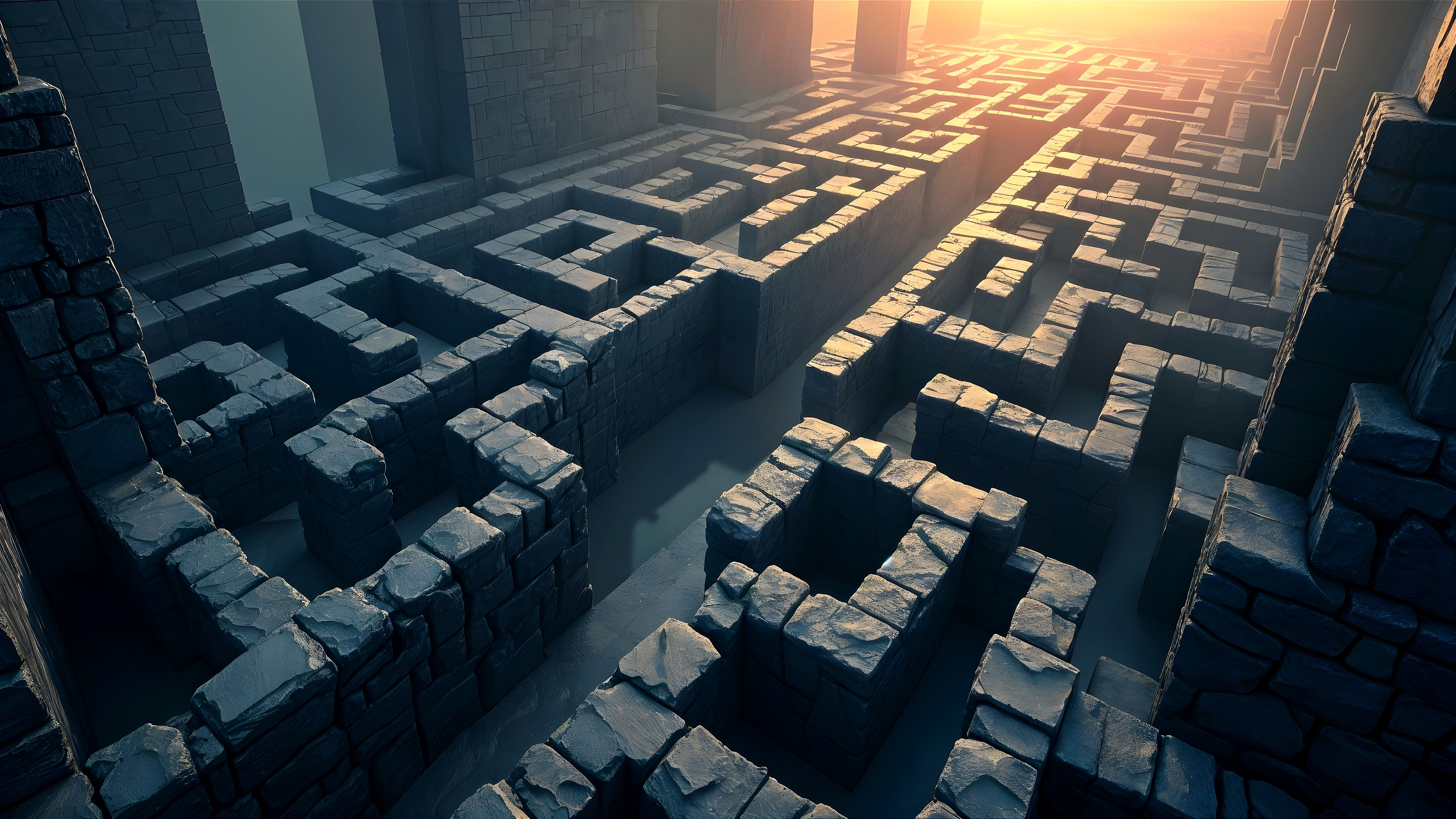 Ancient Stone Labyrinth with Intricate Pathways