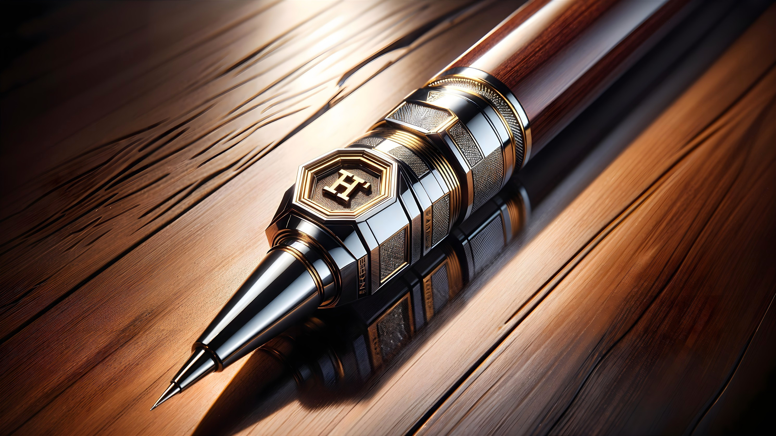 Luxurious Fountain Pen on Polished Wooden Surface