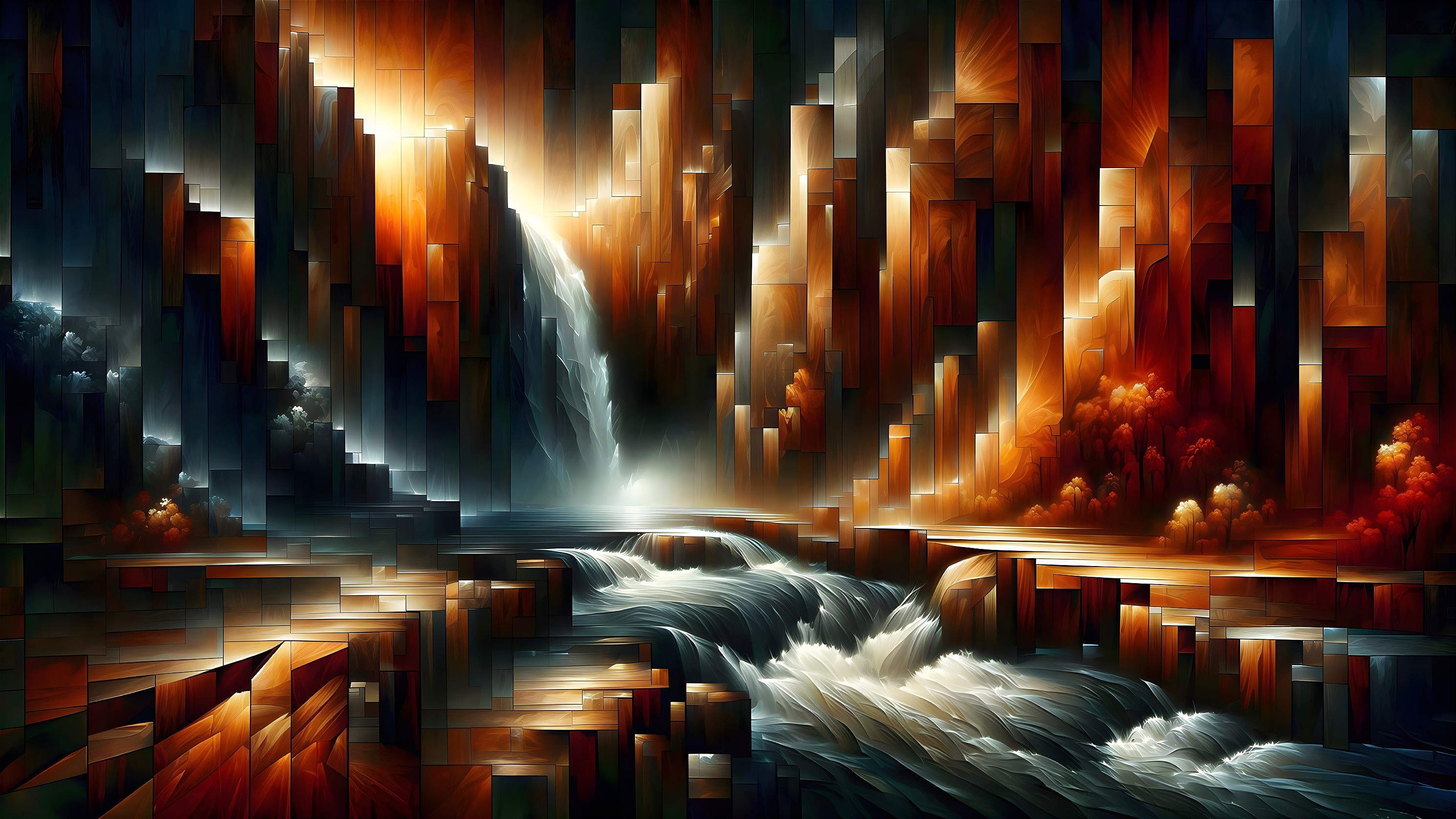 Abstract Digital Painting of a Waterfall in a Canyon