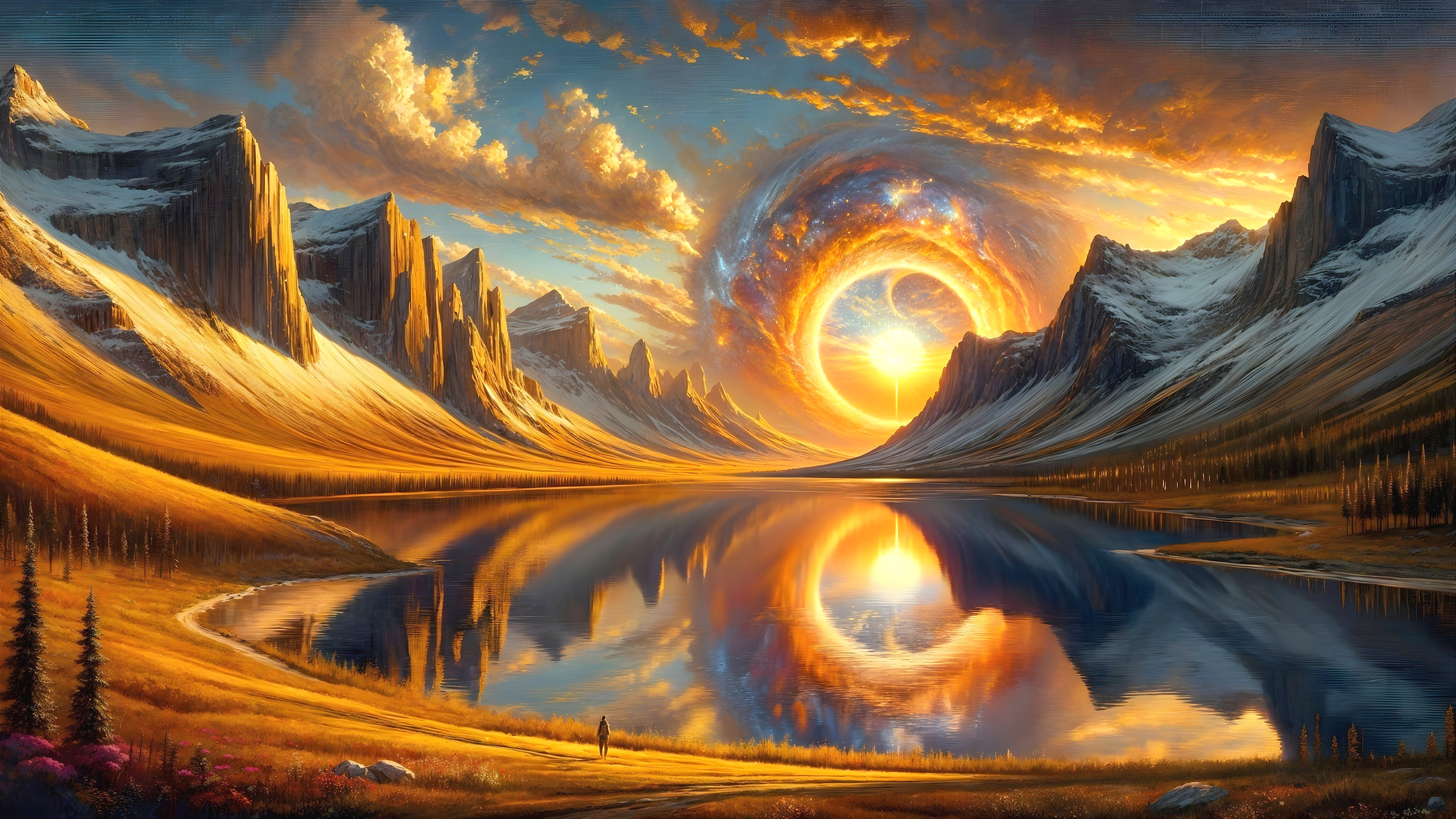 Majestic Snow-Capped Mountains and Tranquil Lake Scene