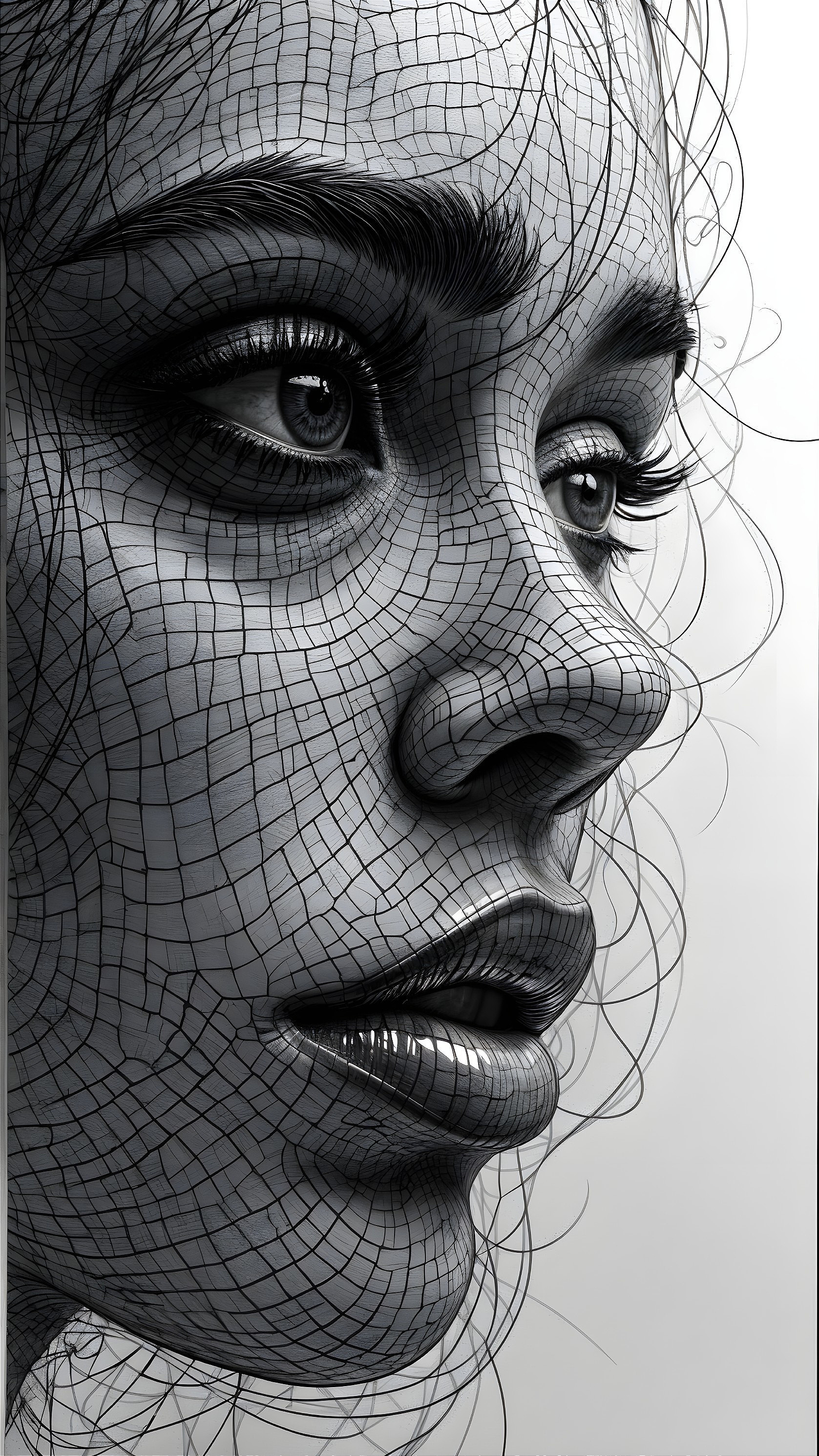 Monochromatic Portrait of a Woman with Grid Overlay