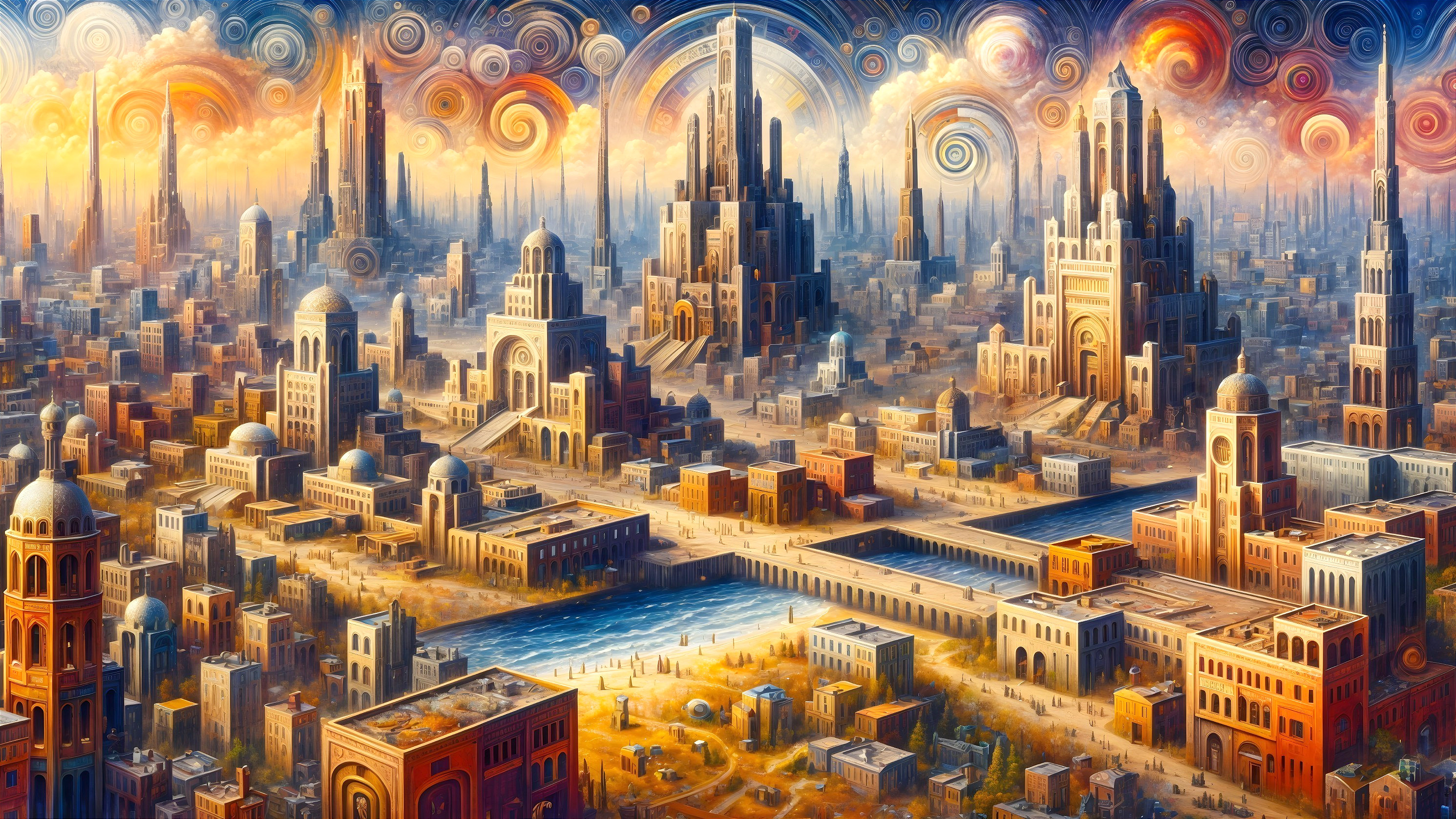Futuristic cityscape with vibrant colors and architecture