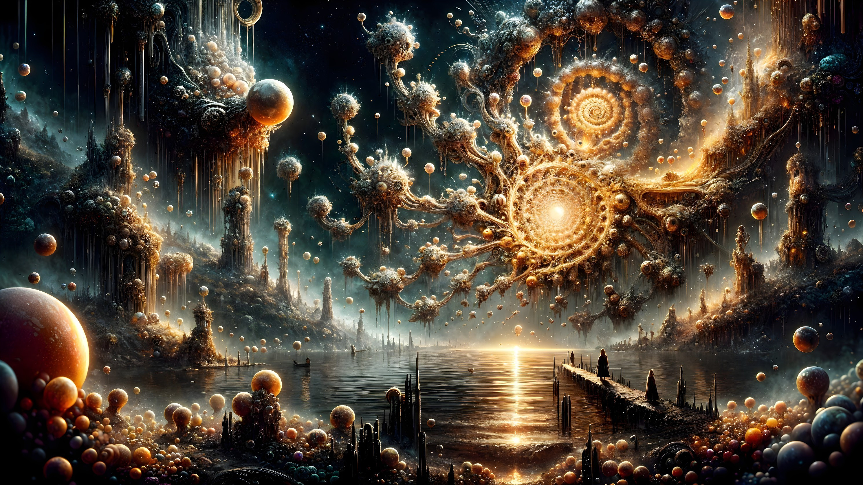 Surreal Cosmic Landscape with Galaxies and Reflections