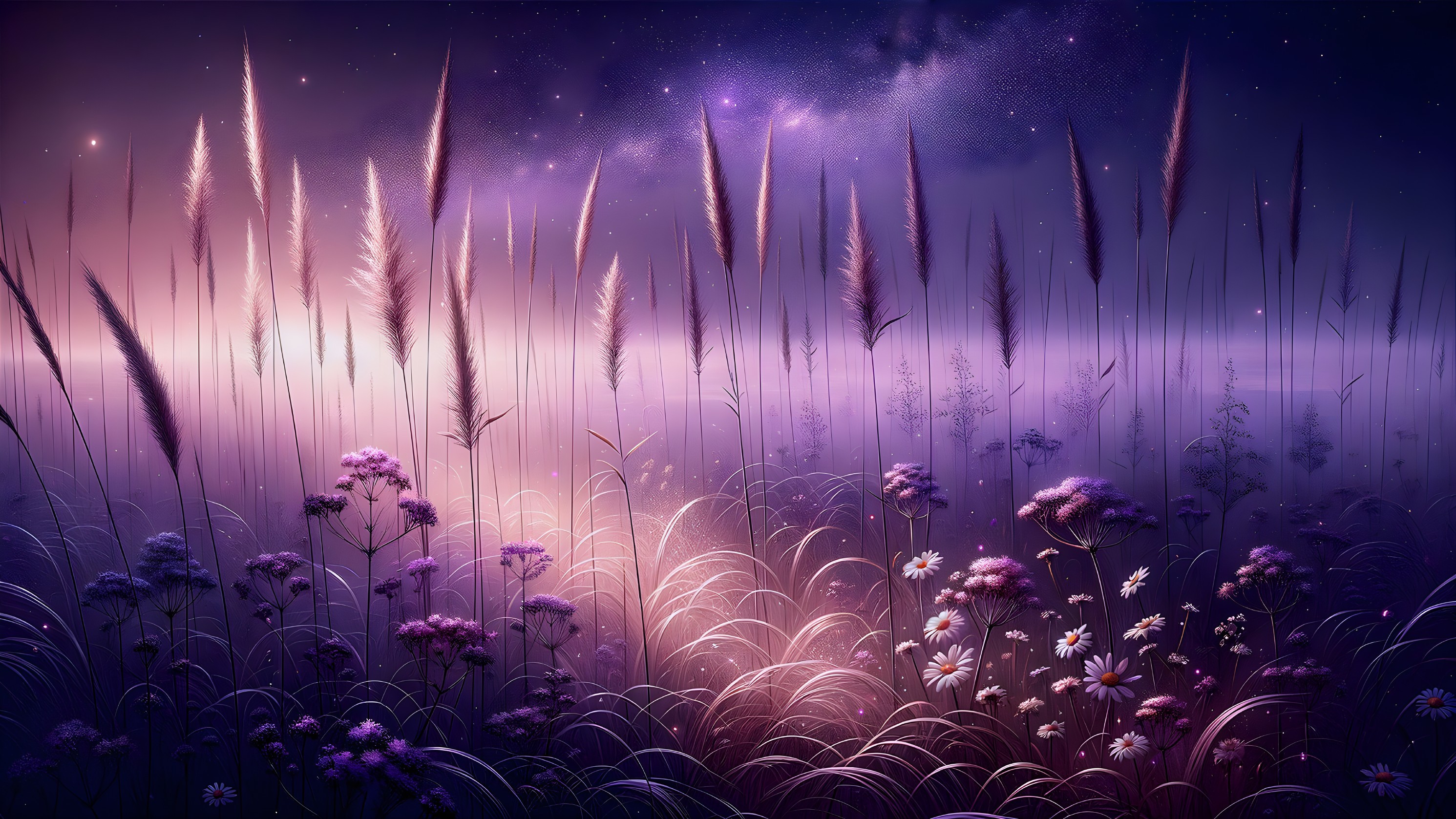 Tranquil Landscape with Golden Grasses and Wildflowers