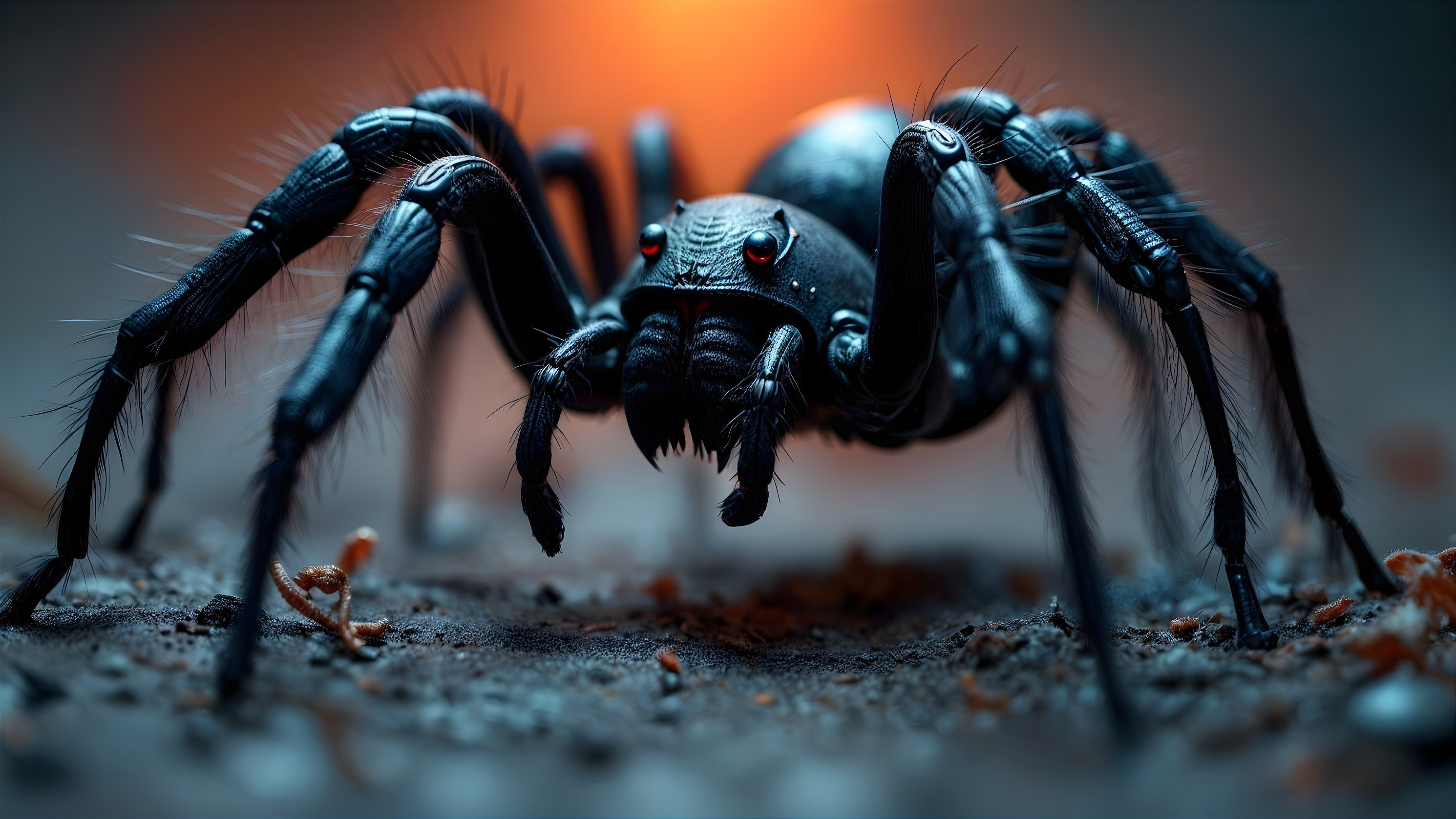 Realistic Black Spider with Red Eyes and Textures