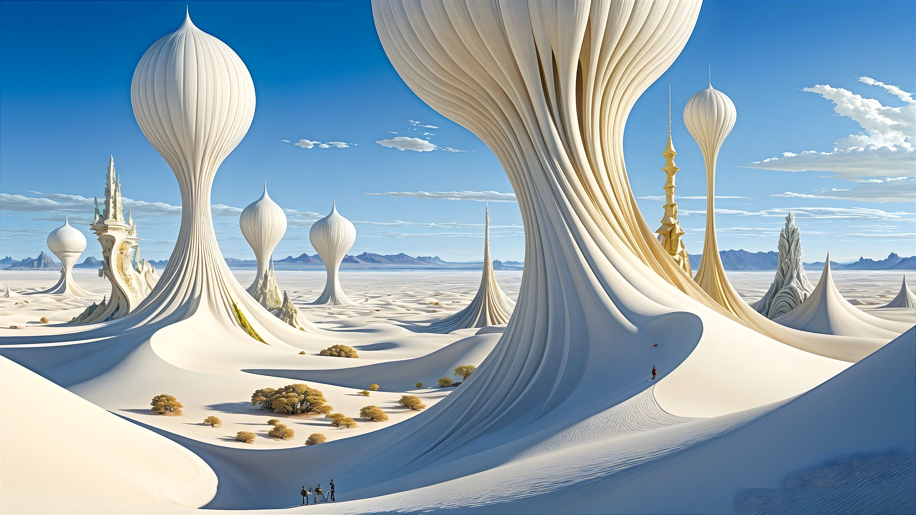 Surreal Landscape with Towering Sculptural Structures