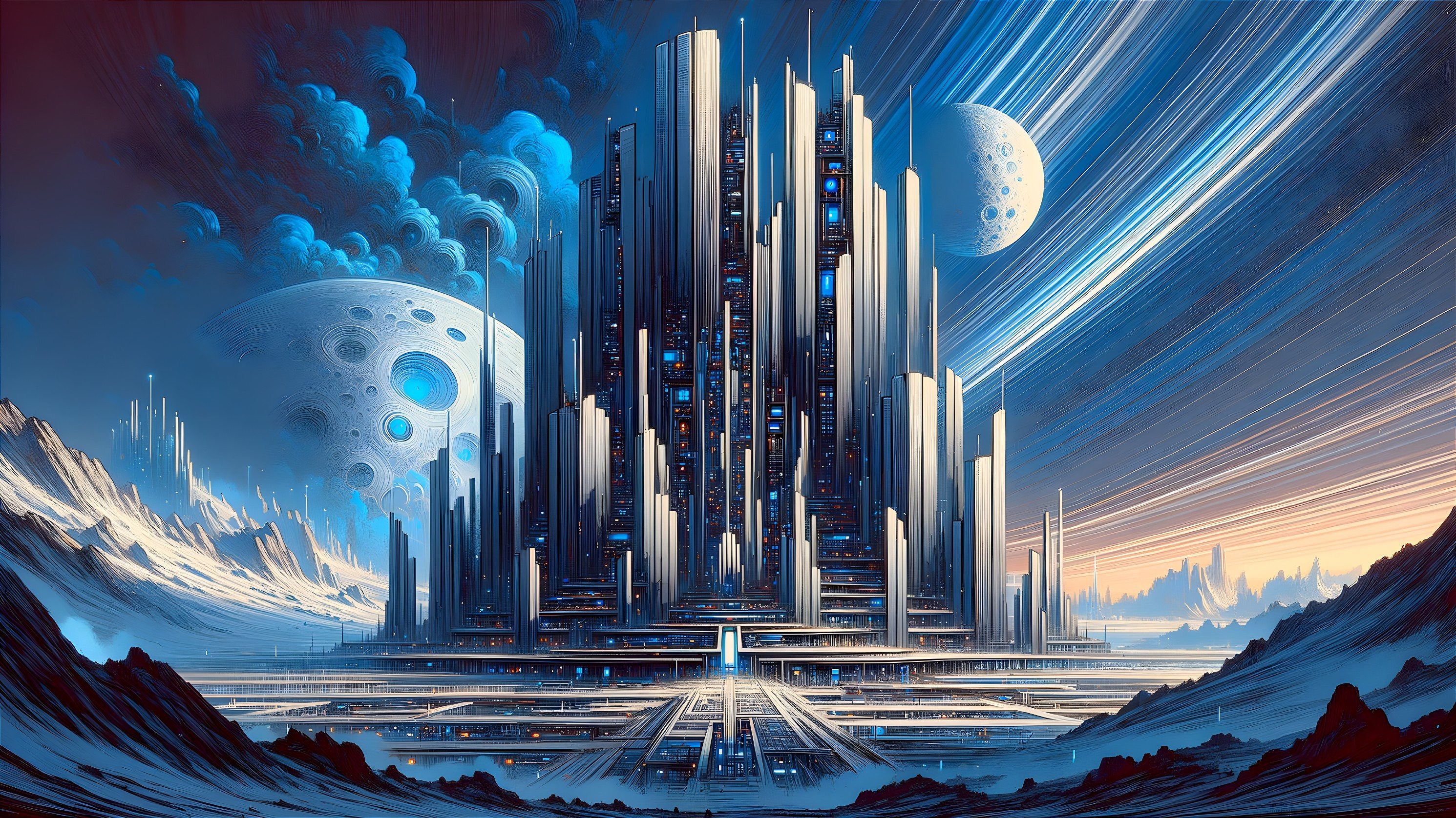 Futuristic Cityscape in Surreal Alien Landscape