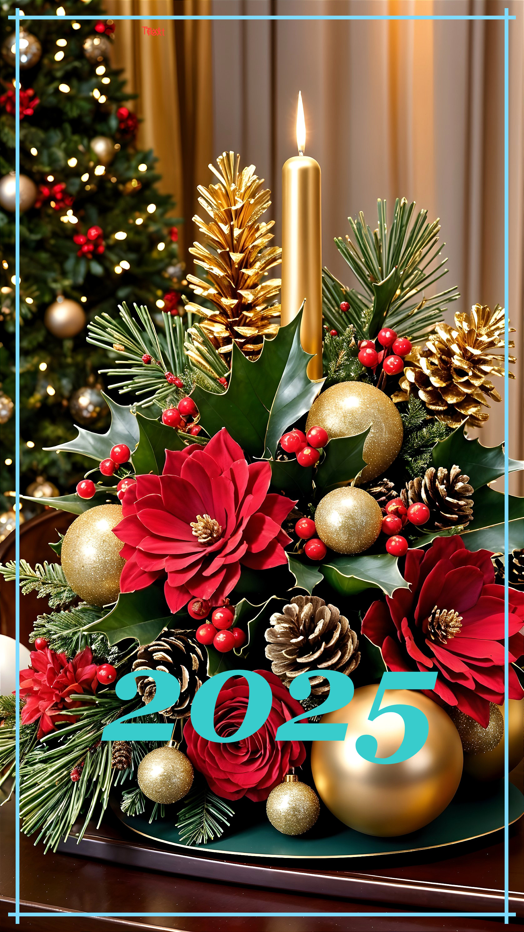 Festive Holiday Arrangement with Poinsettias and Candle