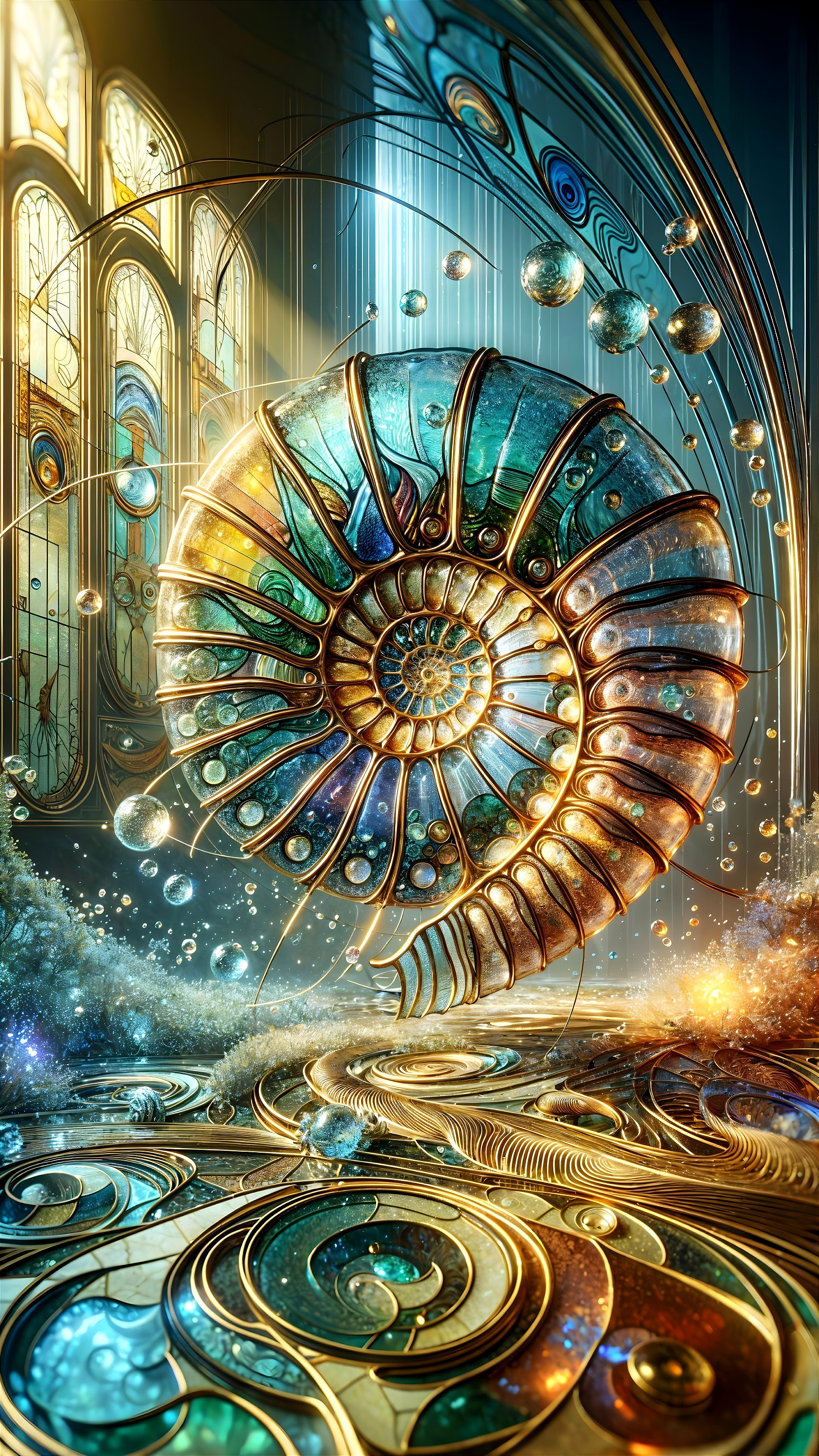 Intricate Design of Spiraled Shell with Ethereal Light