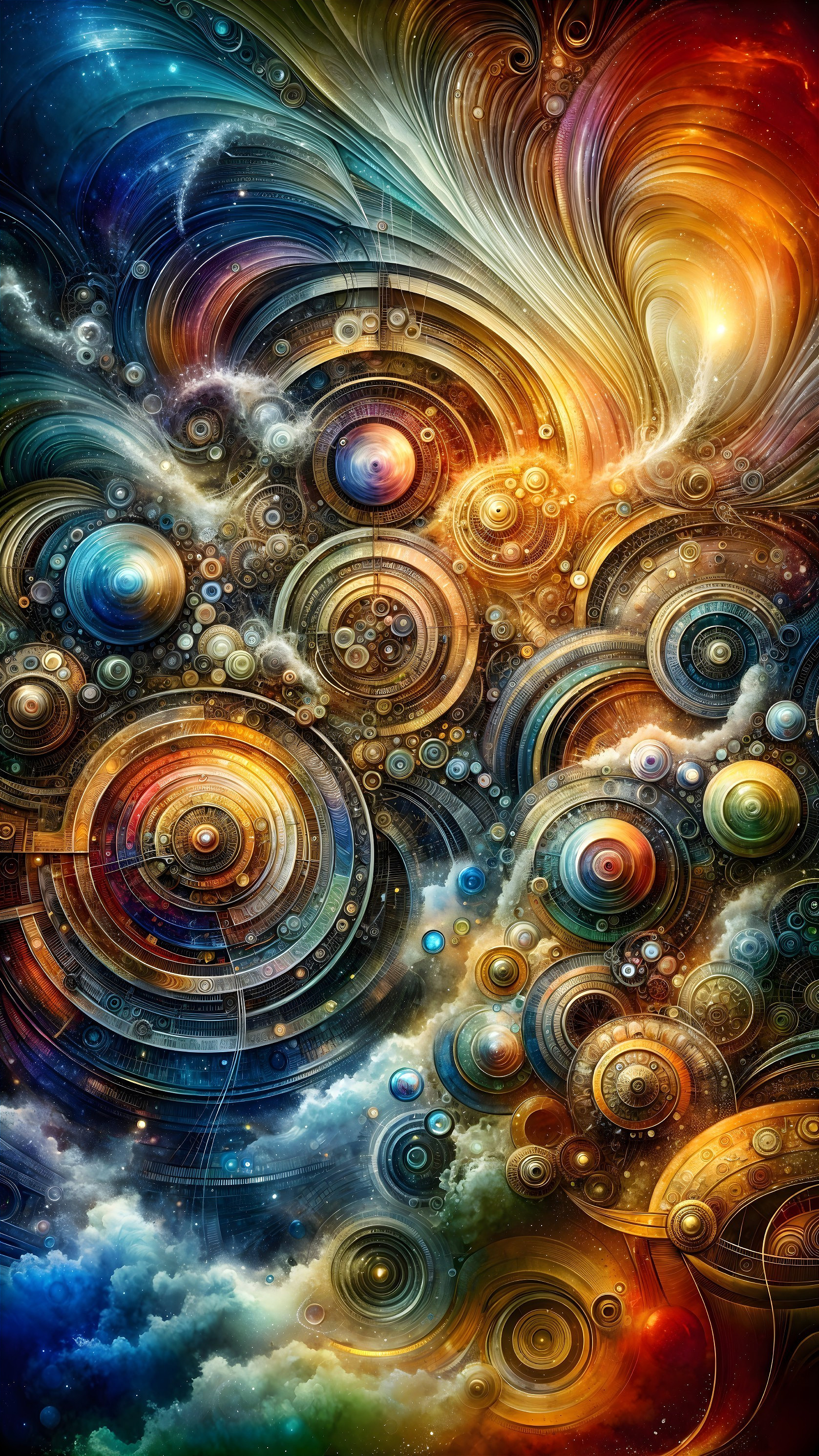 Abstract Cosmic Scene with Swirling Colors and Patterns