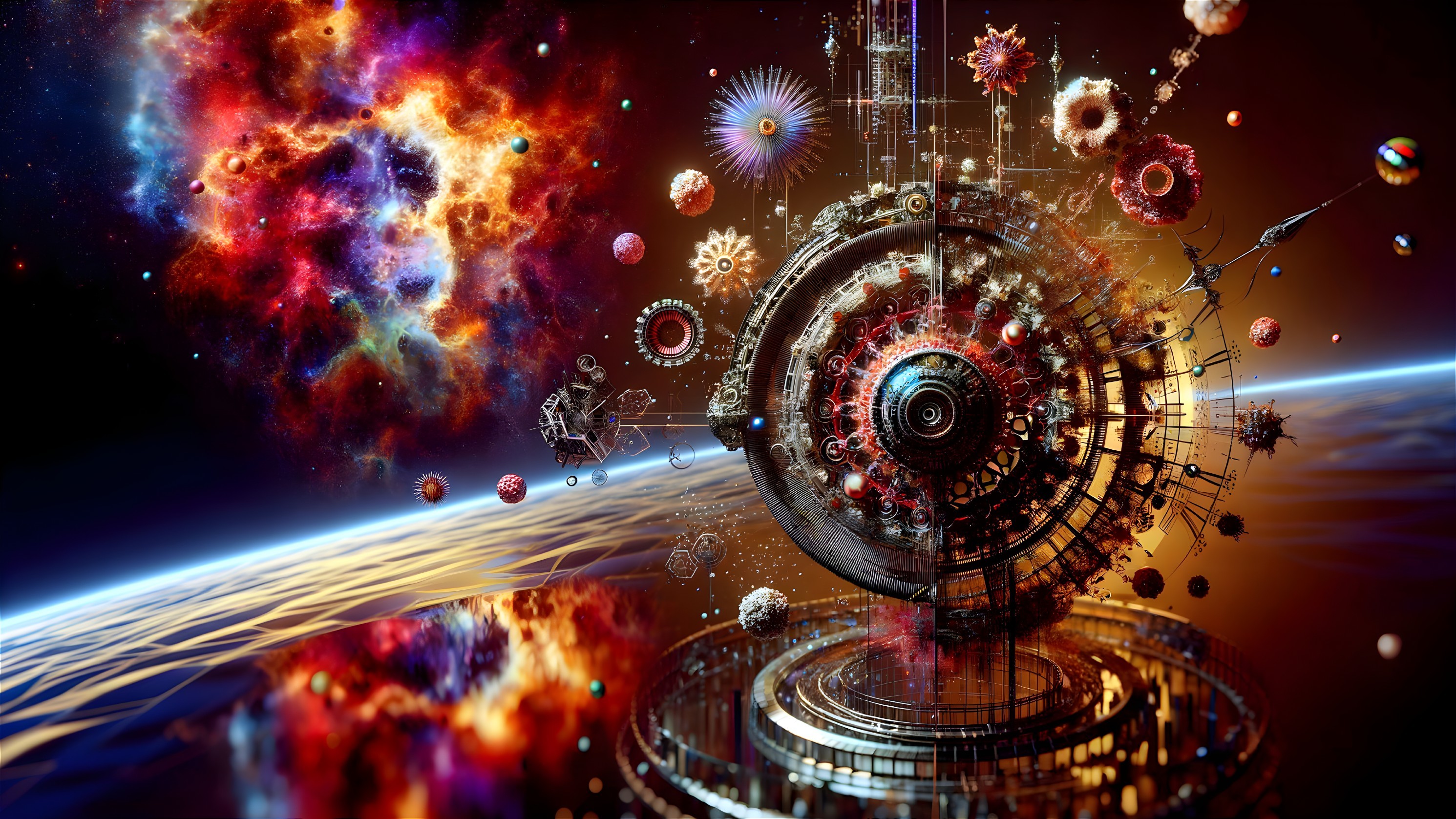 Cosmic Scene with Circular Structure and Nebulas