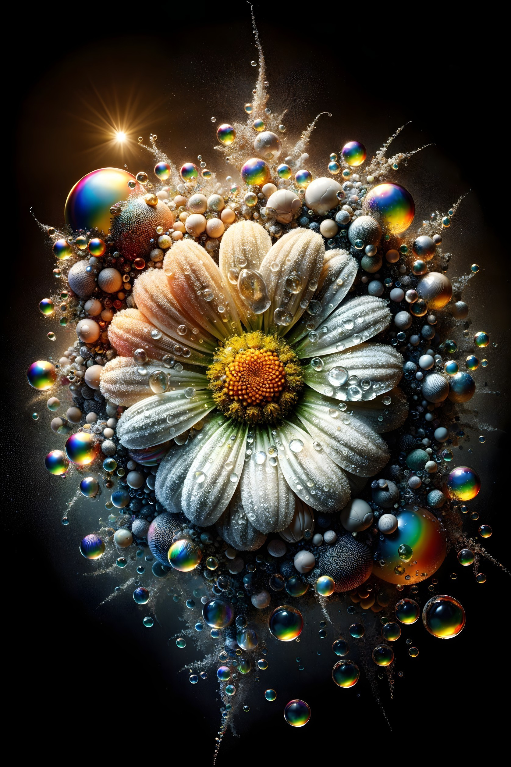 Delicate Daisy Surrounded by Shimmering Bubbles