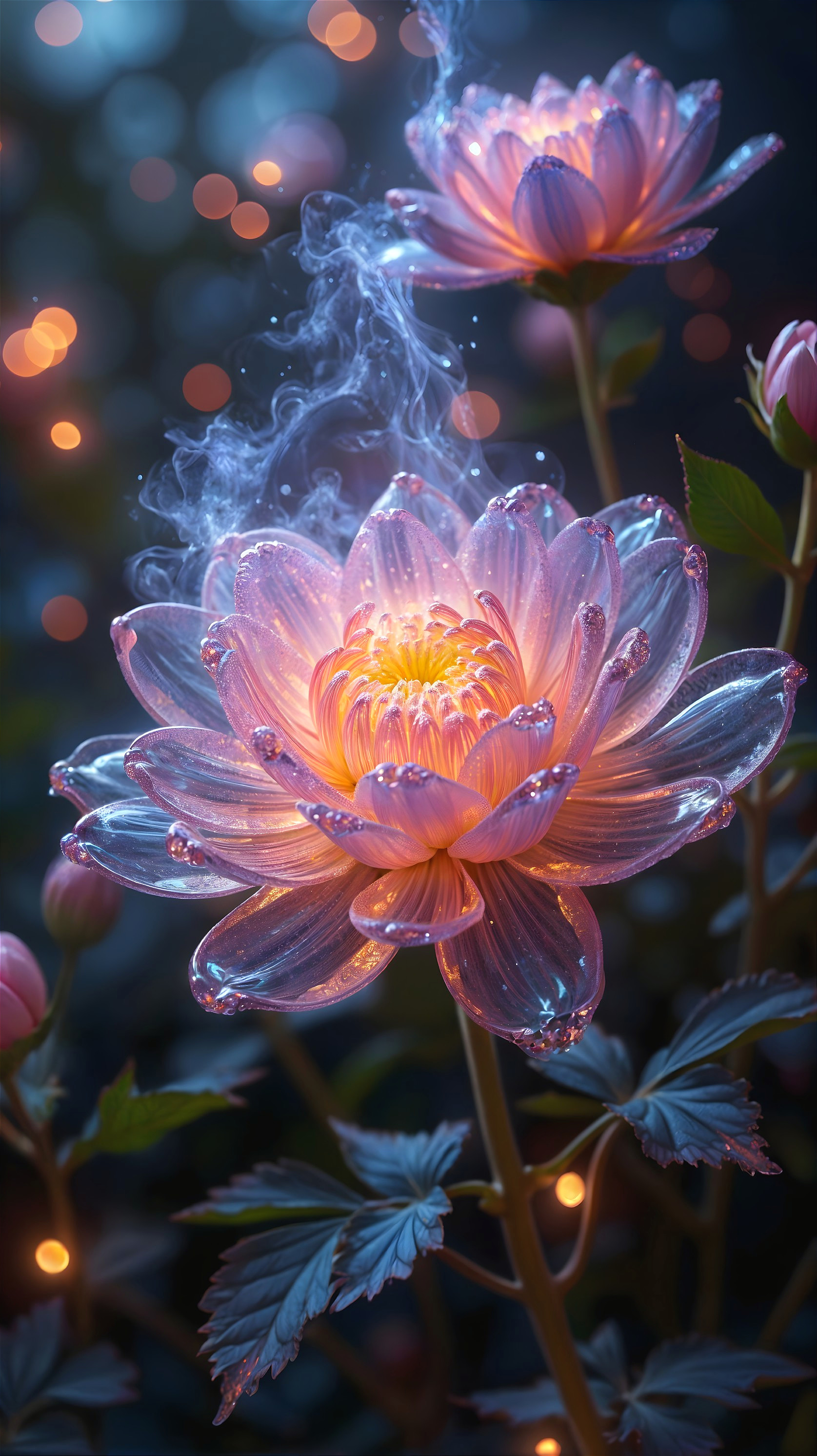 Luminous pink lotus flower in serene misty setting