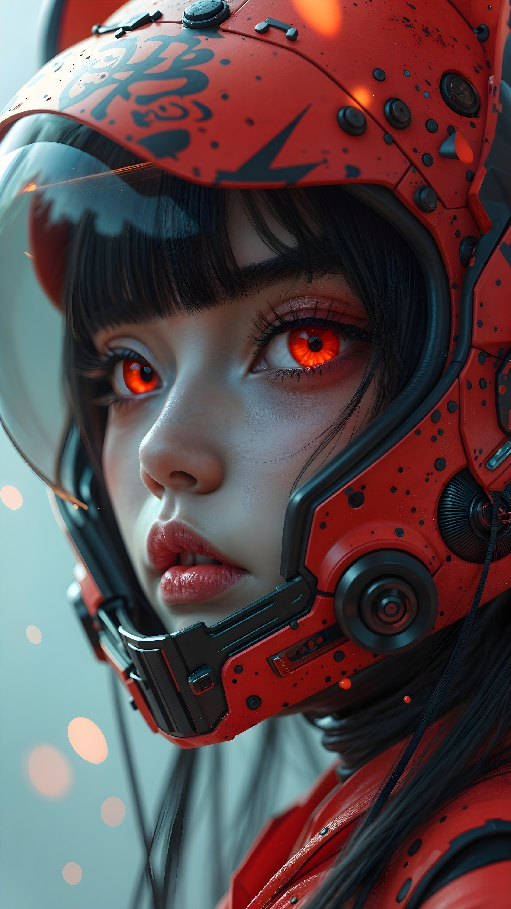 Close-Up Portrait of a Woman in Futuristic Helmet