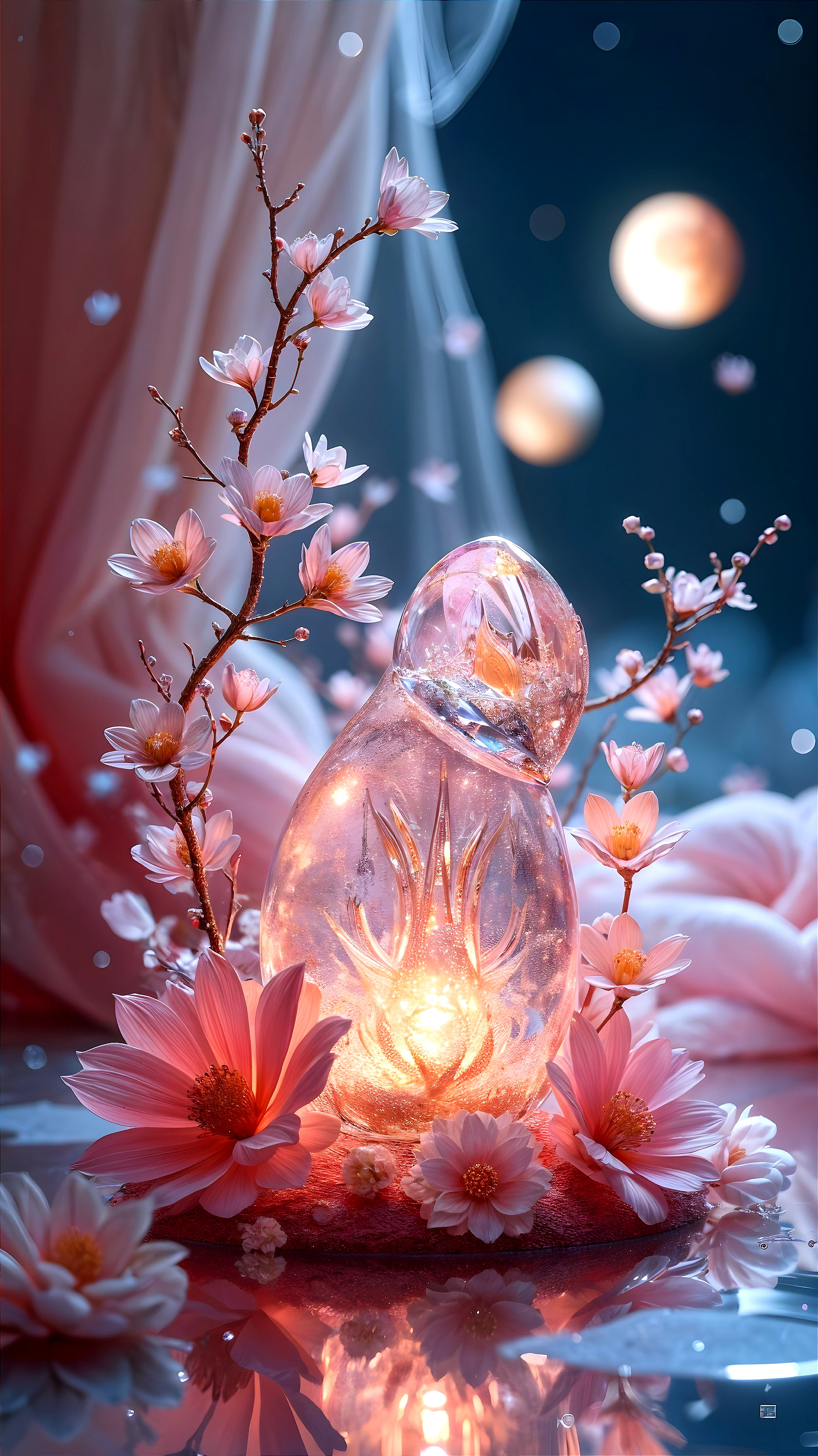 Illuminated Glass Teardrop Figurine with Floral Designs