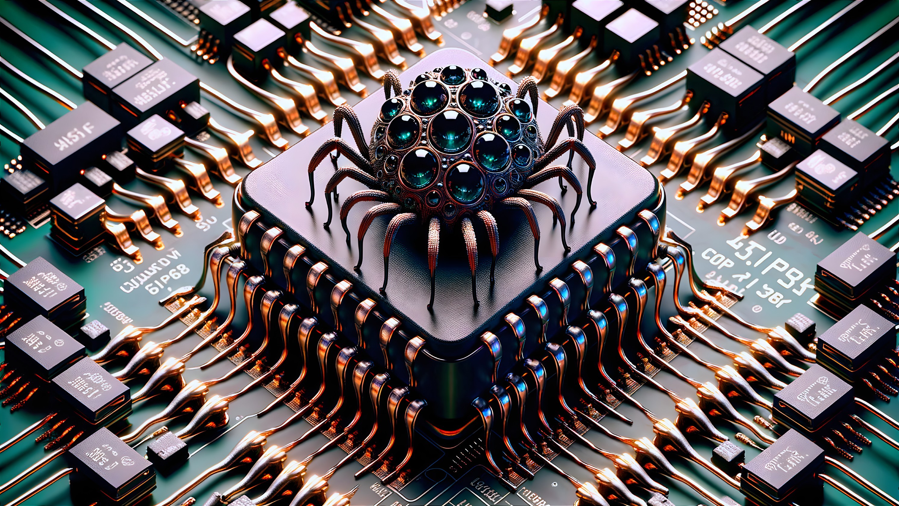 Detailed Computer Circuit Board with Spider Design