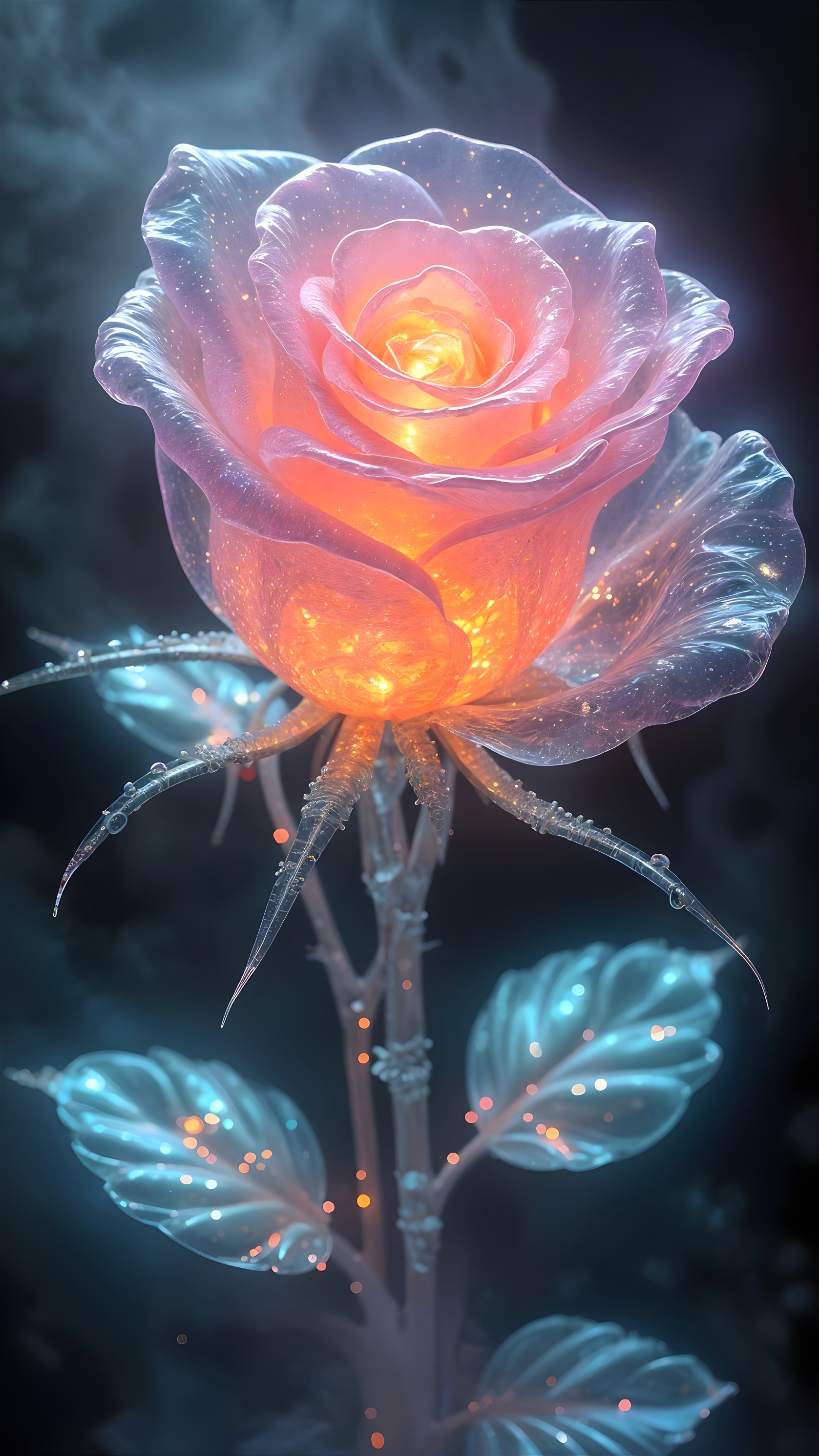 Ethereal Rose with Orange Glow and Translucent Petals