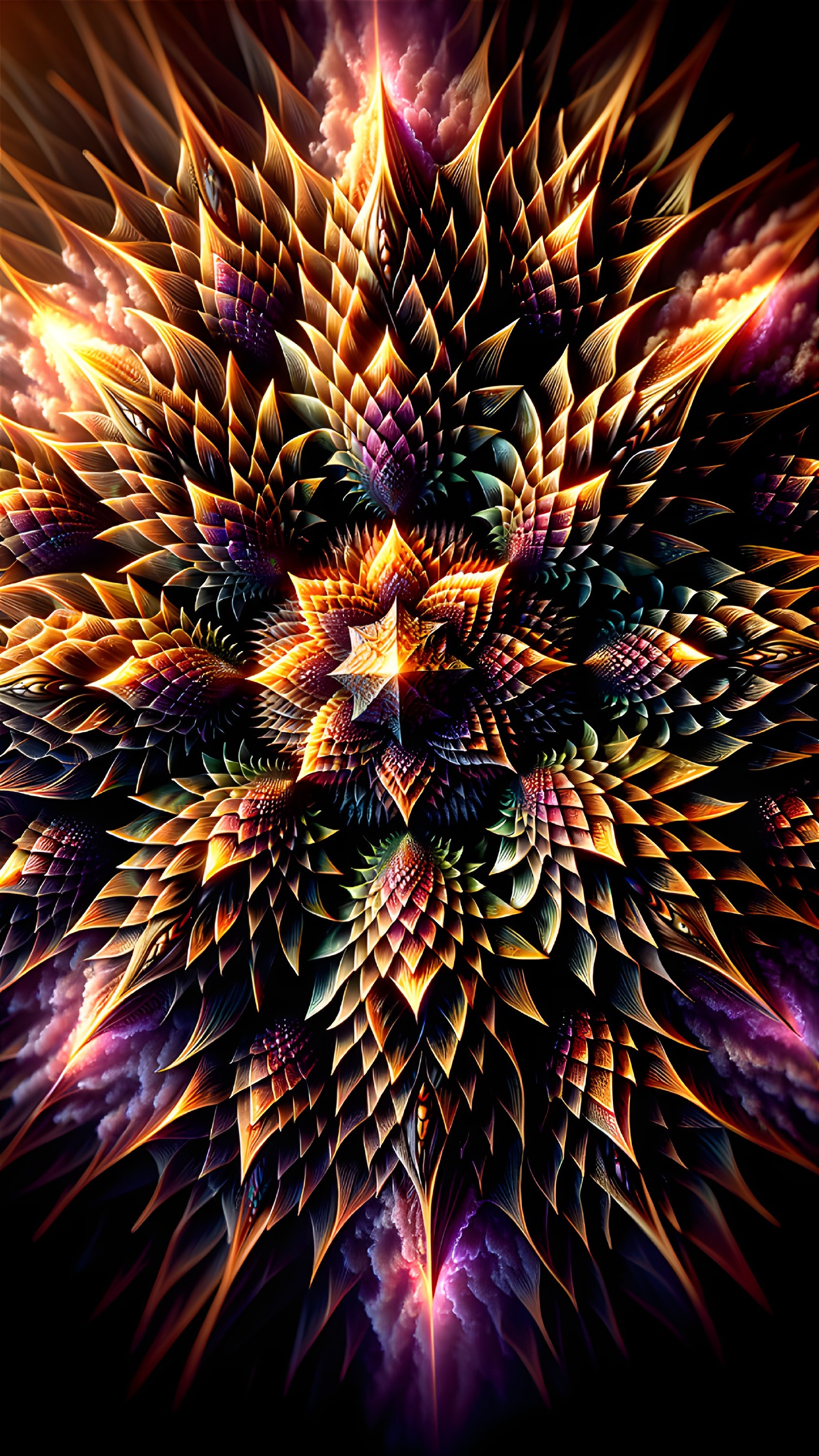 Intricate Fractal Design in Orange and Purple Hues