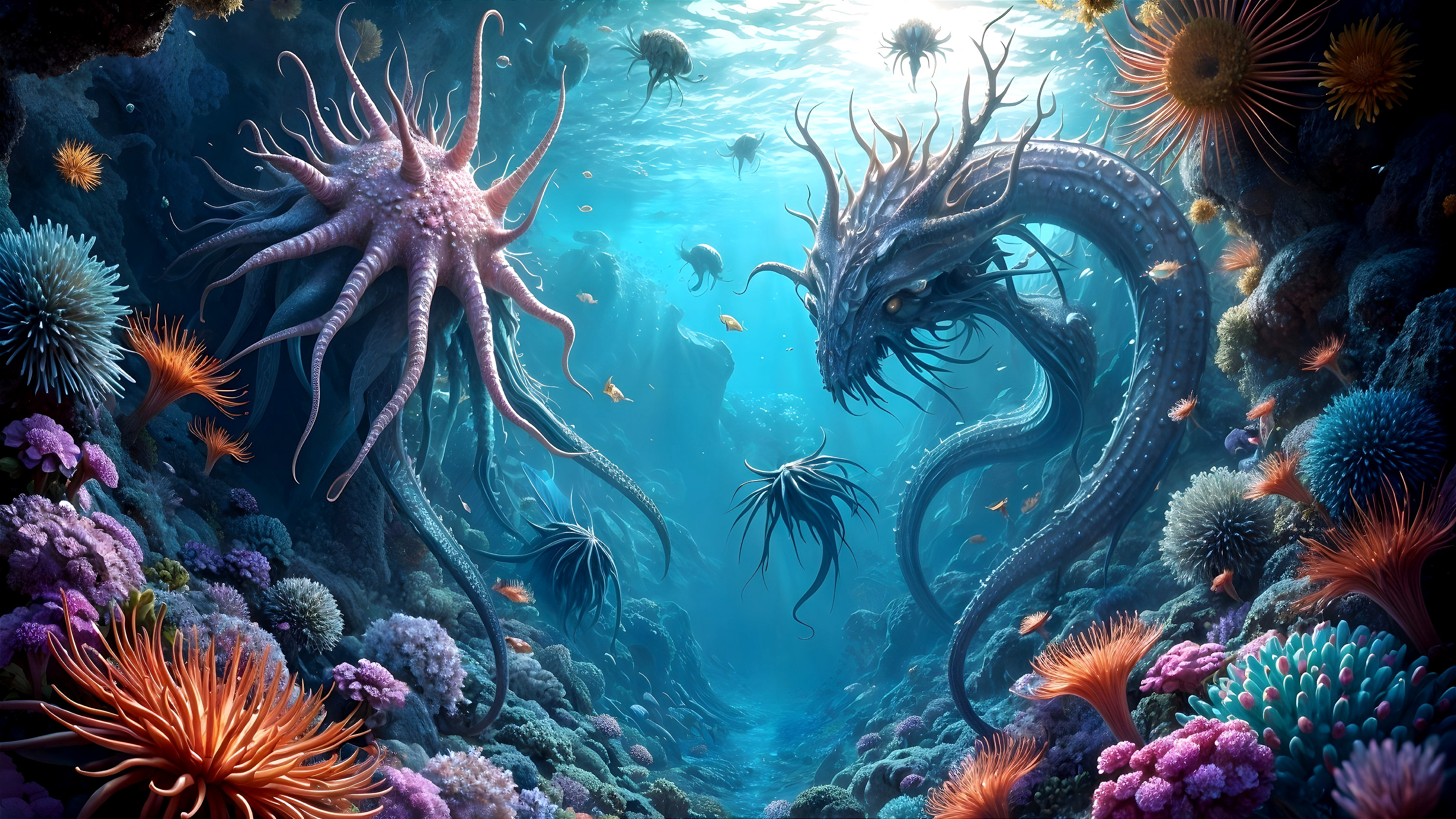 Vibrant Underwater Scene with Marine Life and Coral