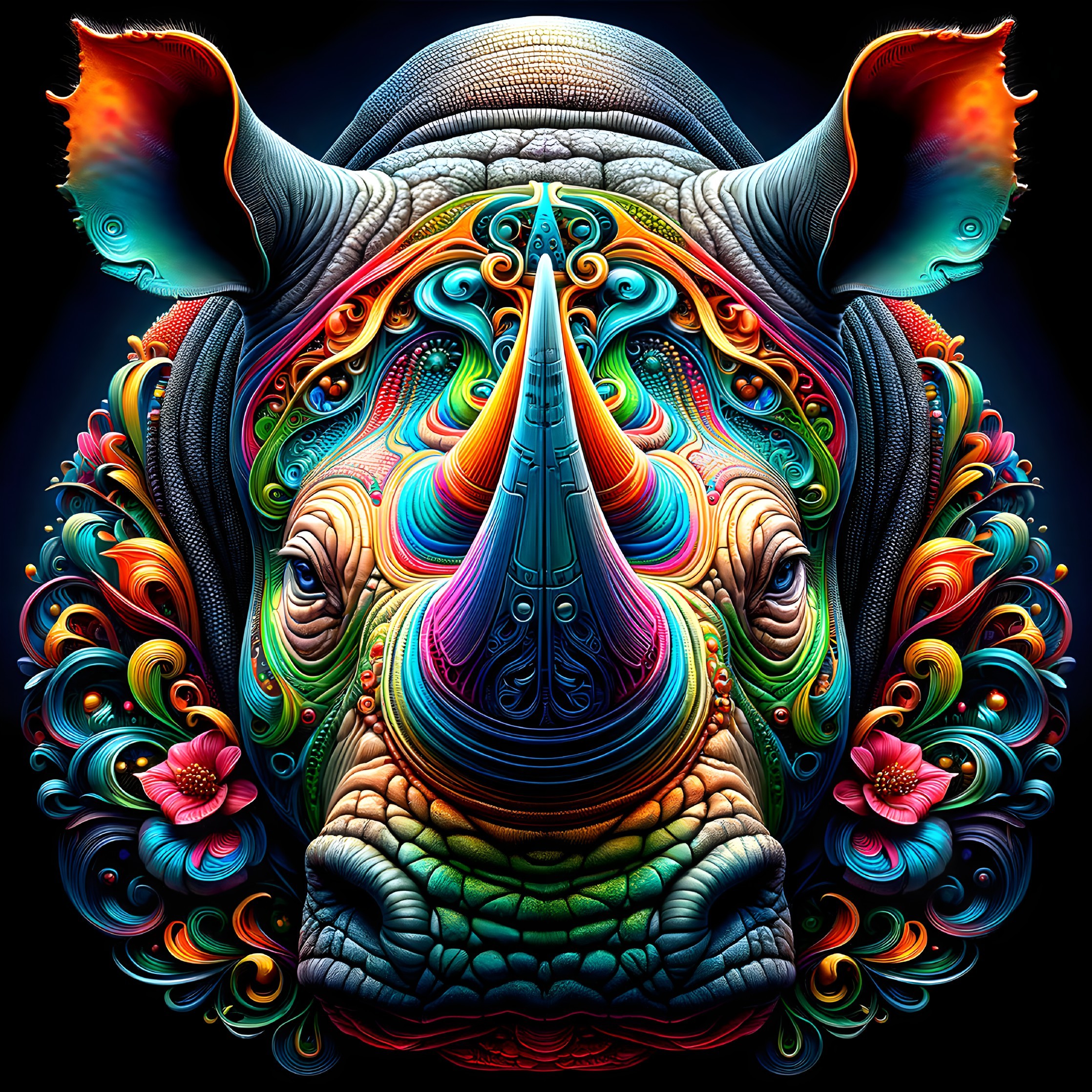 Psychedelic Rhinoceros Head Digital Artwork Description